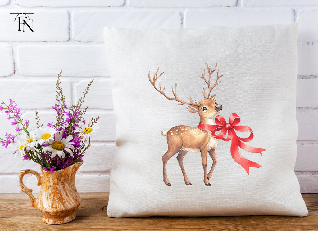 Cute Christmas Reindeer with Red Ribbons Clipart Bundle