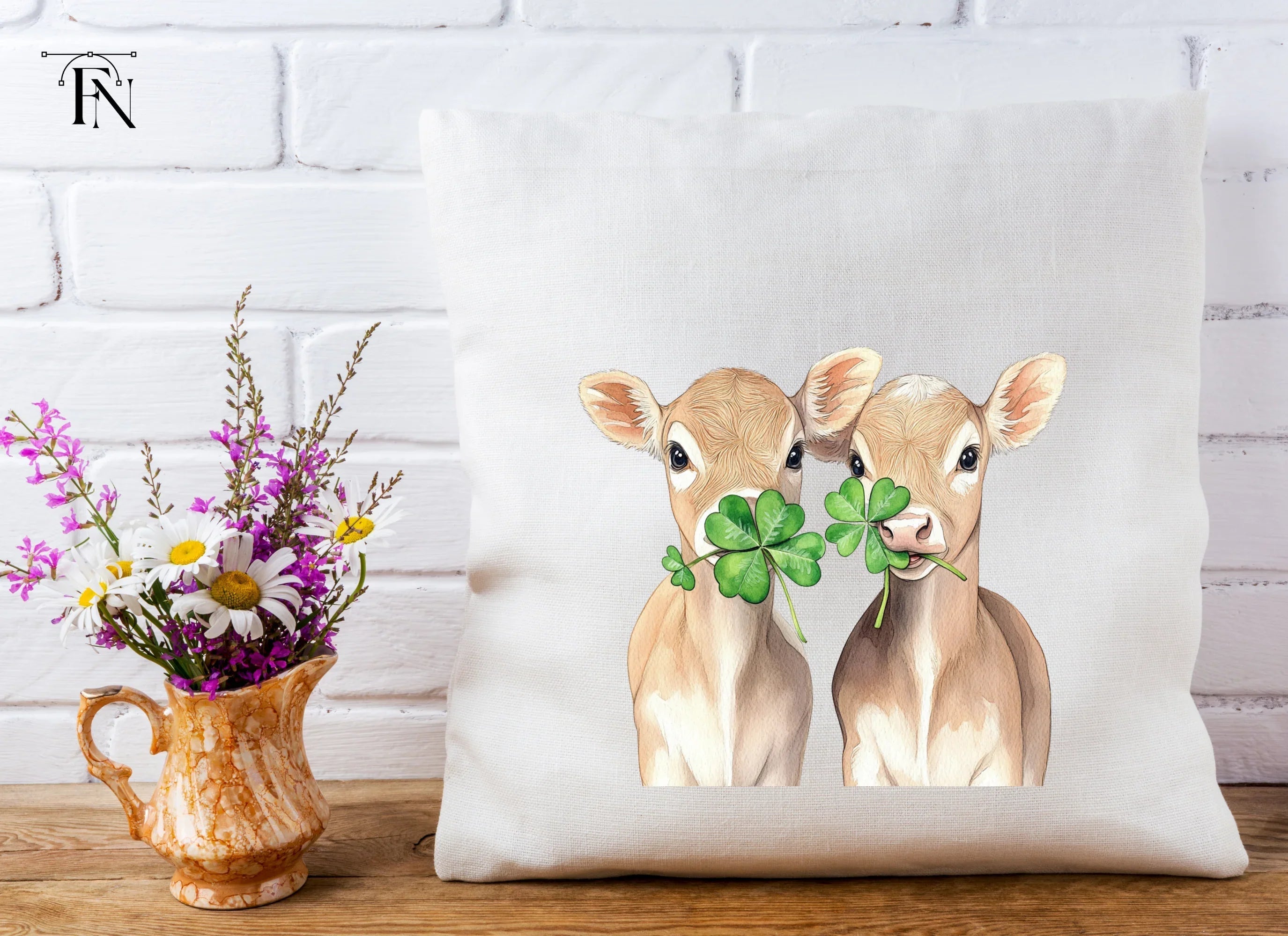 Cute Calves with Lucky Clover Clipart Bundle