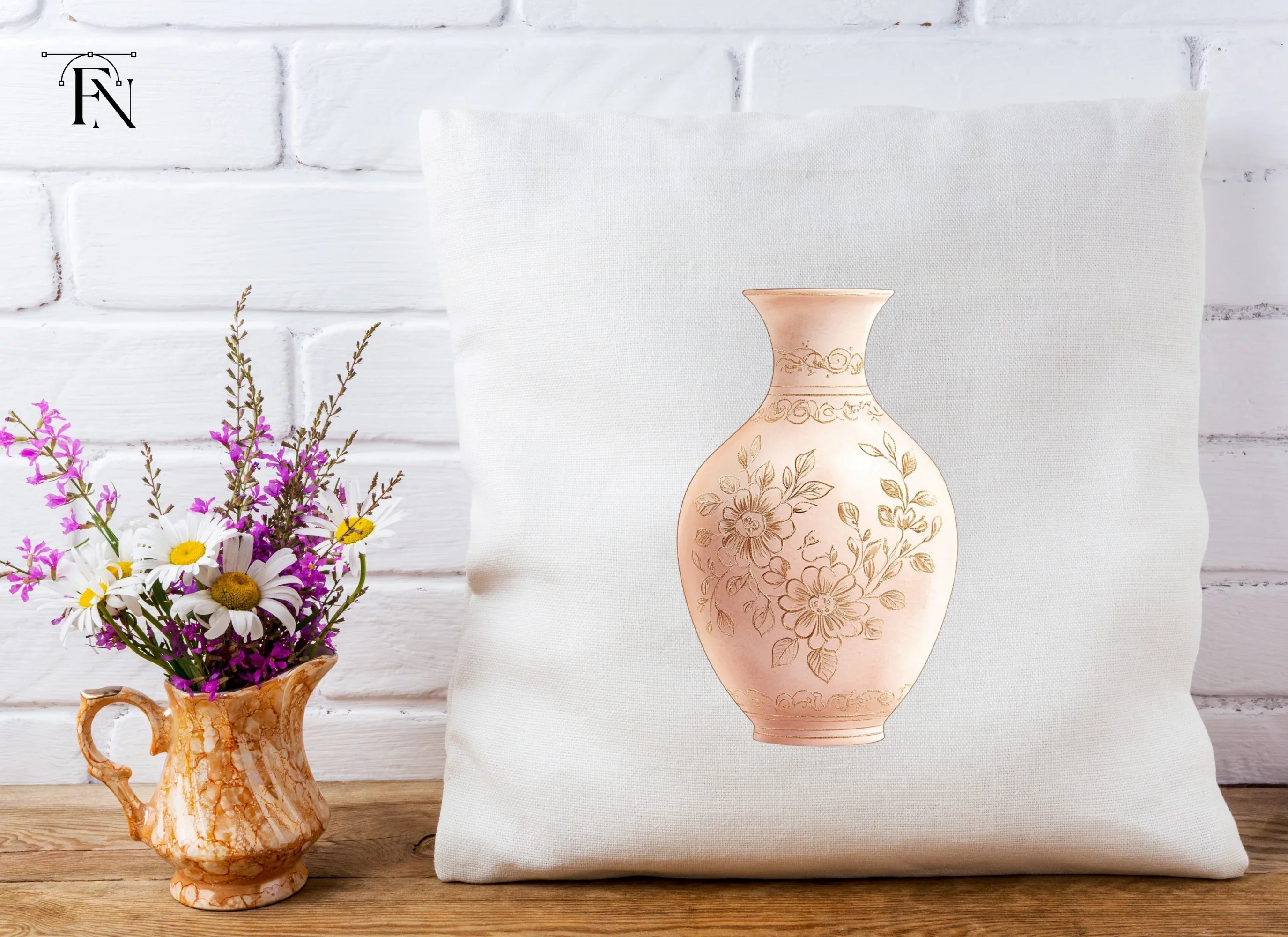 Elegant Pink Vases with Gold Floral Clipart Bundle