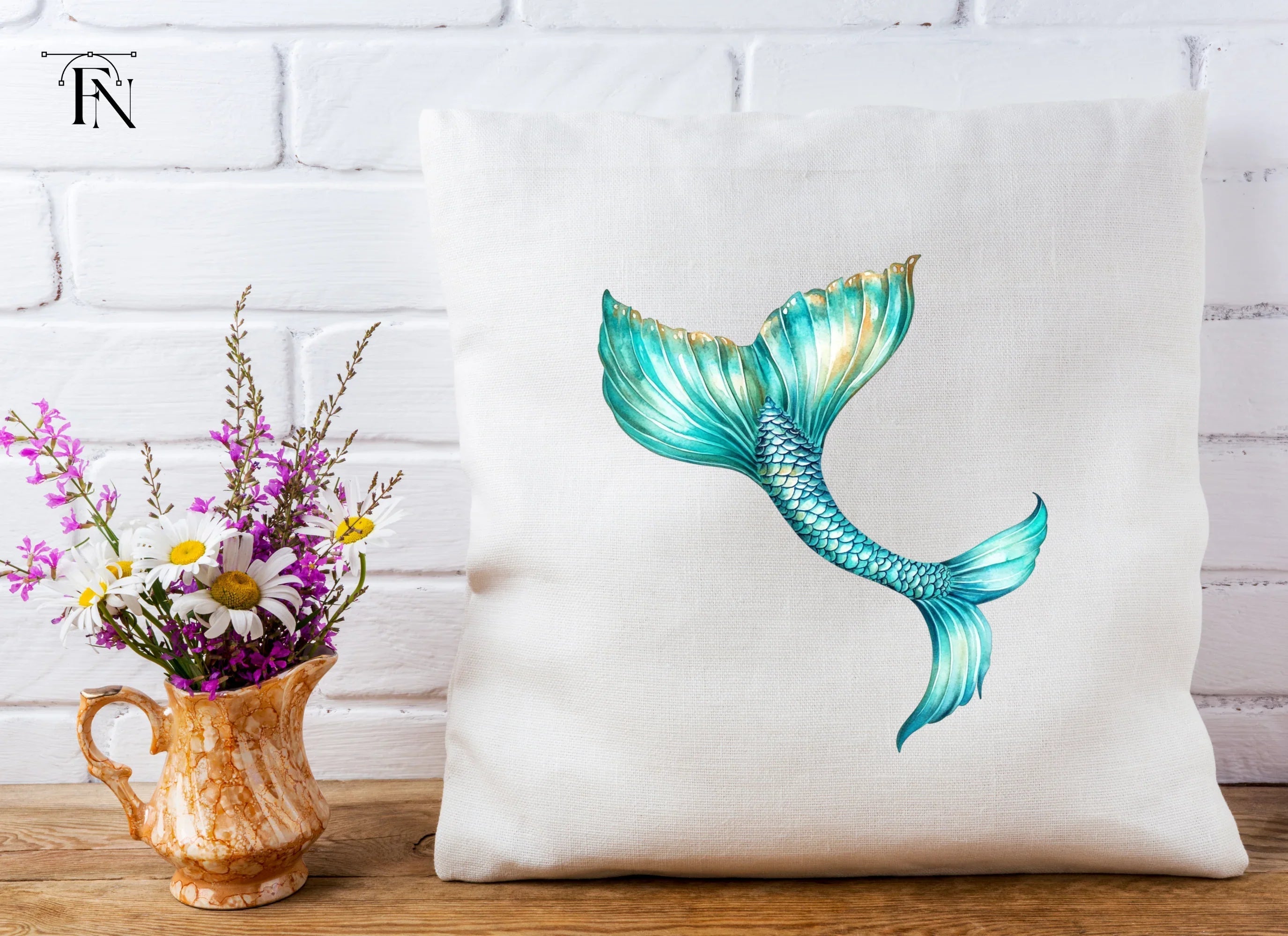Teal and Gold Mermaid Tail Clipart Bundle