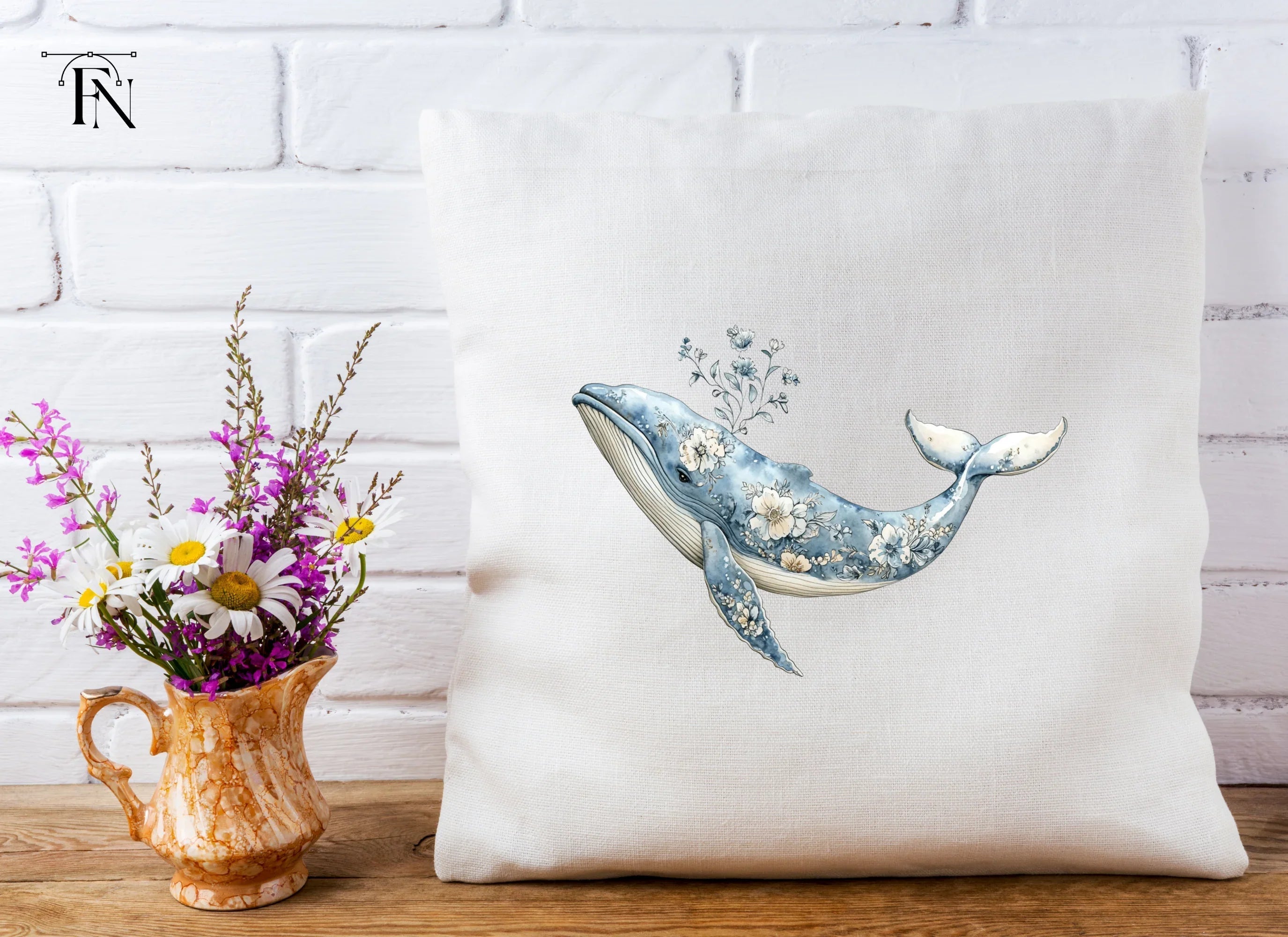 Elegant Blue Floral Whale Clipart Bundle