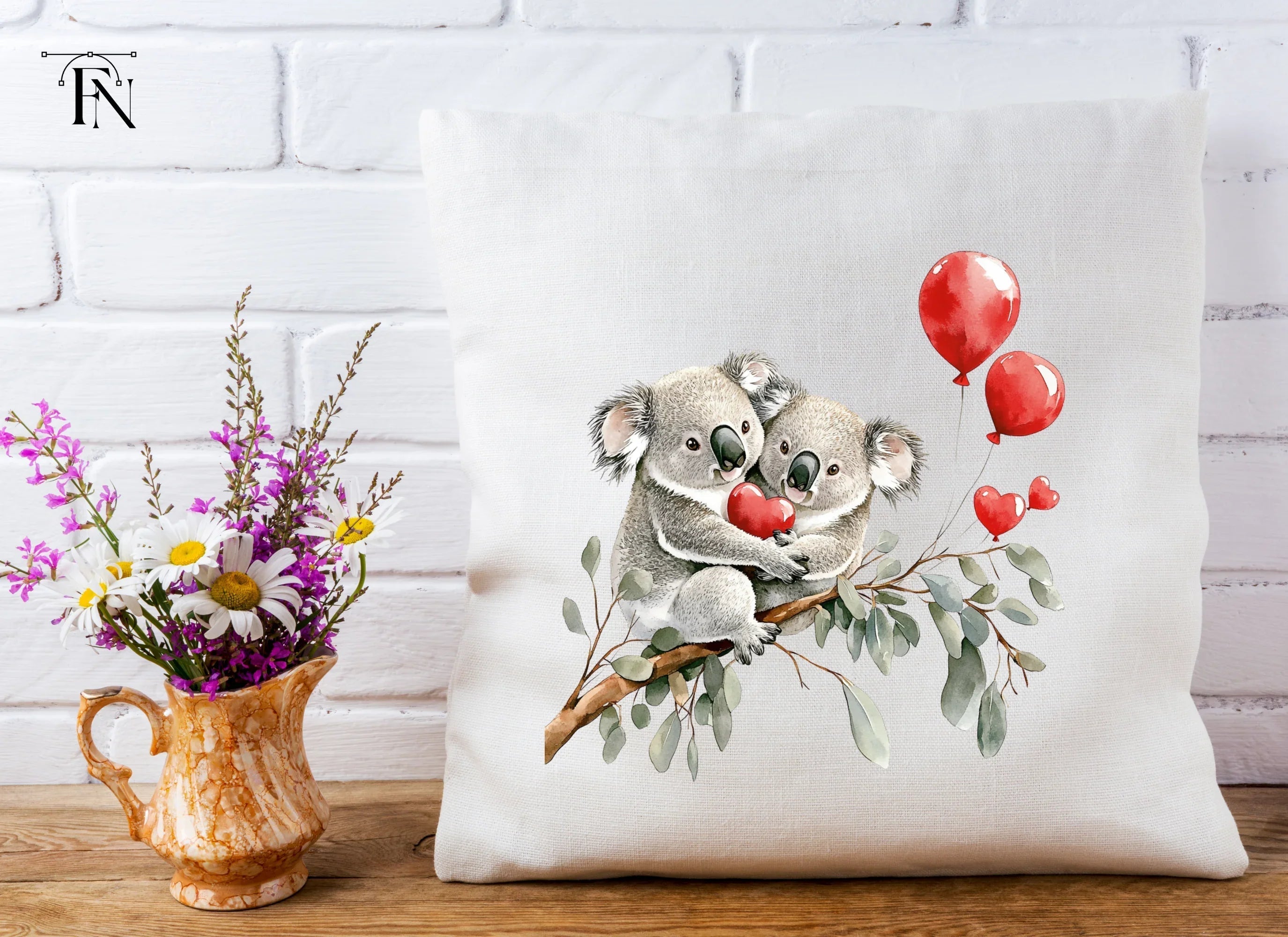Koala Couple with Red Balloons Clipart Bundle