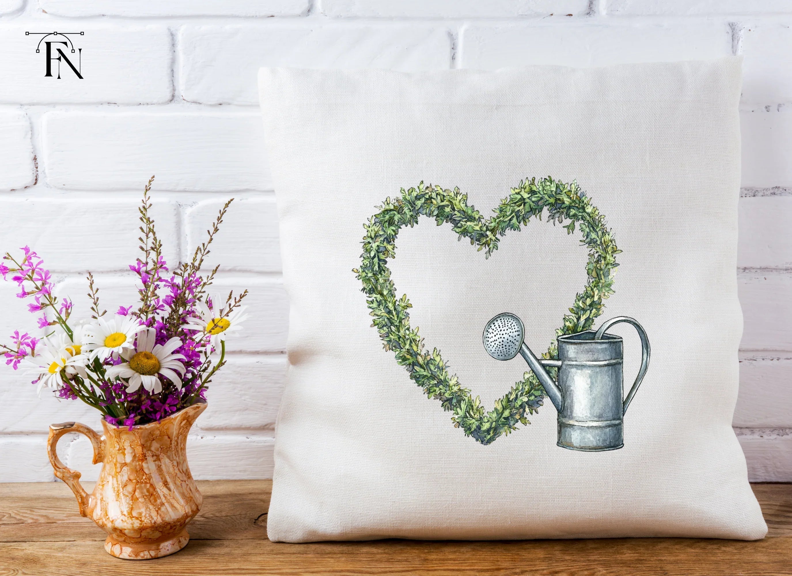 Greenery Heart Watering Can Clipart Bundle
