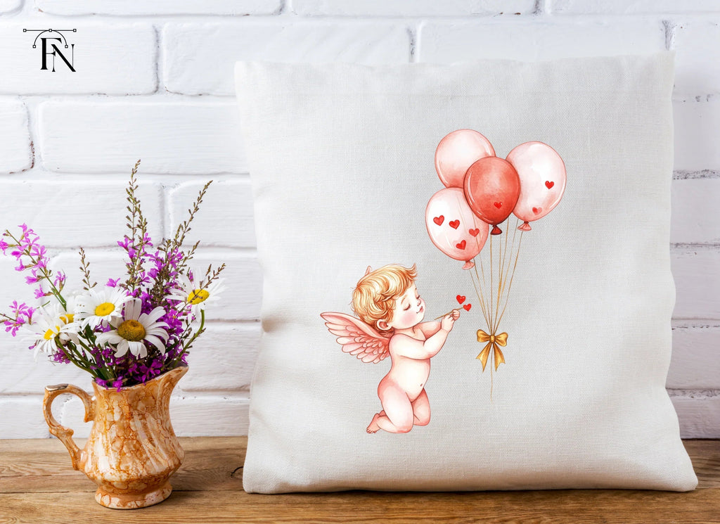 Cute Cupid with Heart Balloons Clipart Bundle