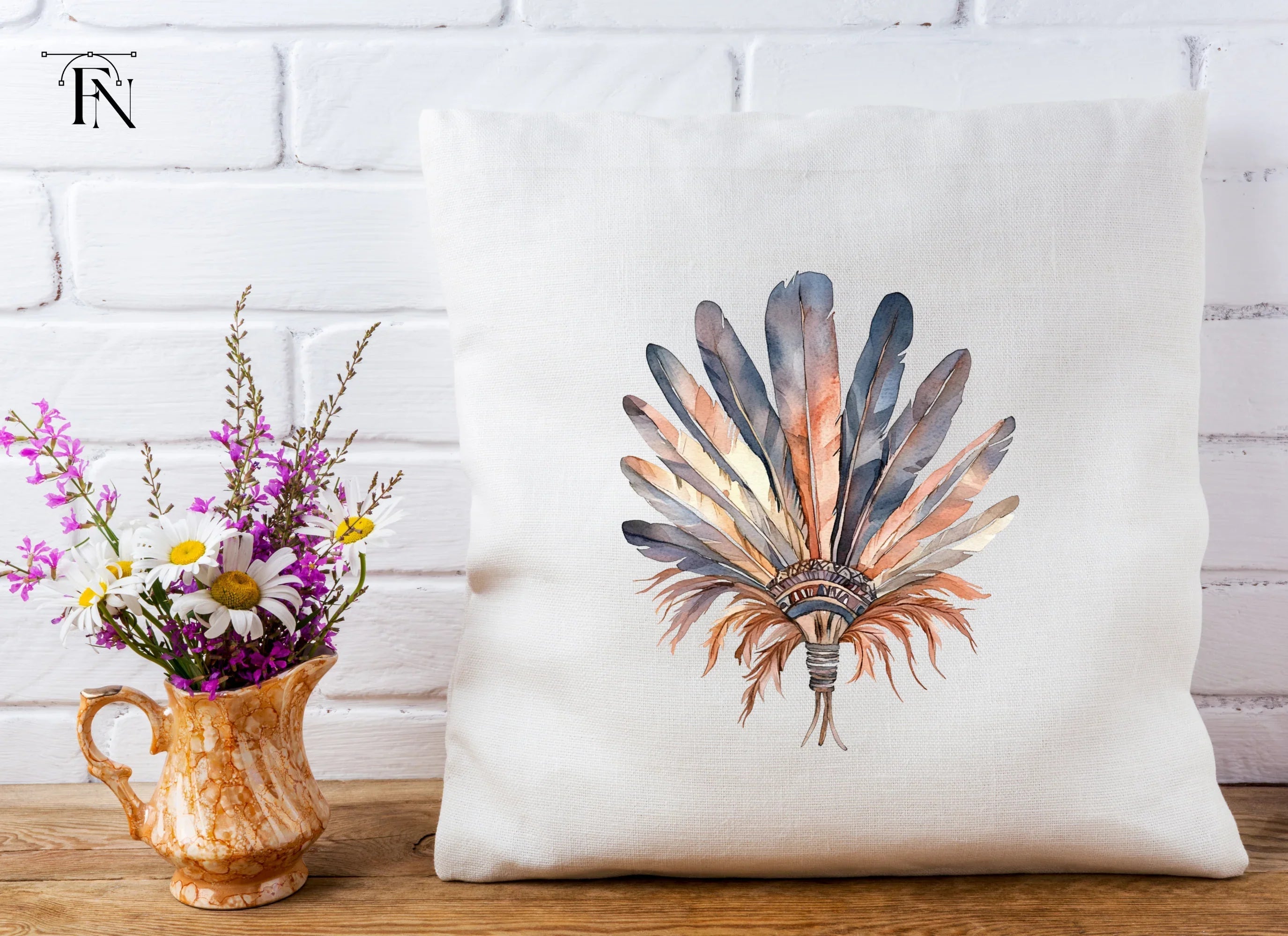 Earthy Toned Feather Headdress Clipart Bundle