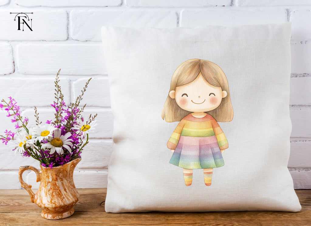 Sweet Girl in Rainbow Dress Clipart Bundle