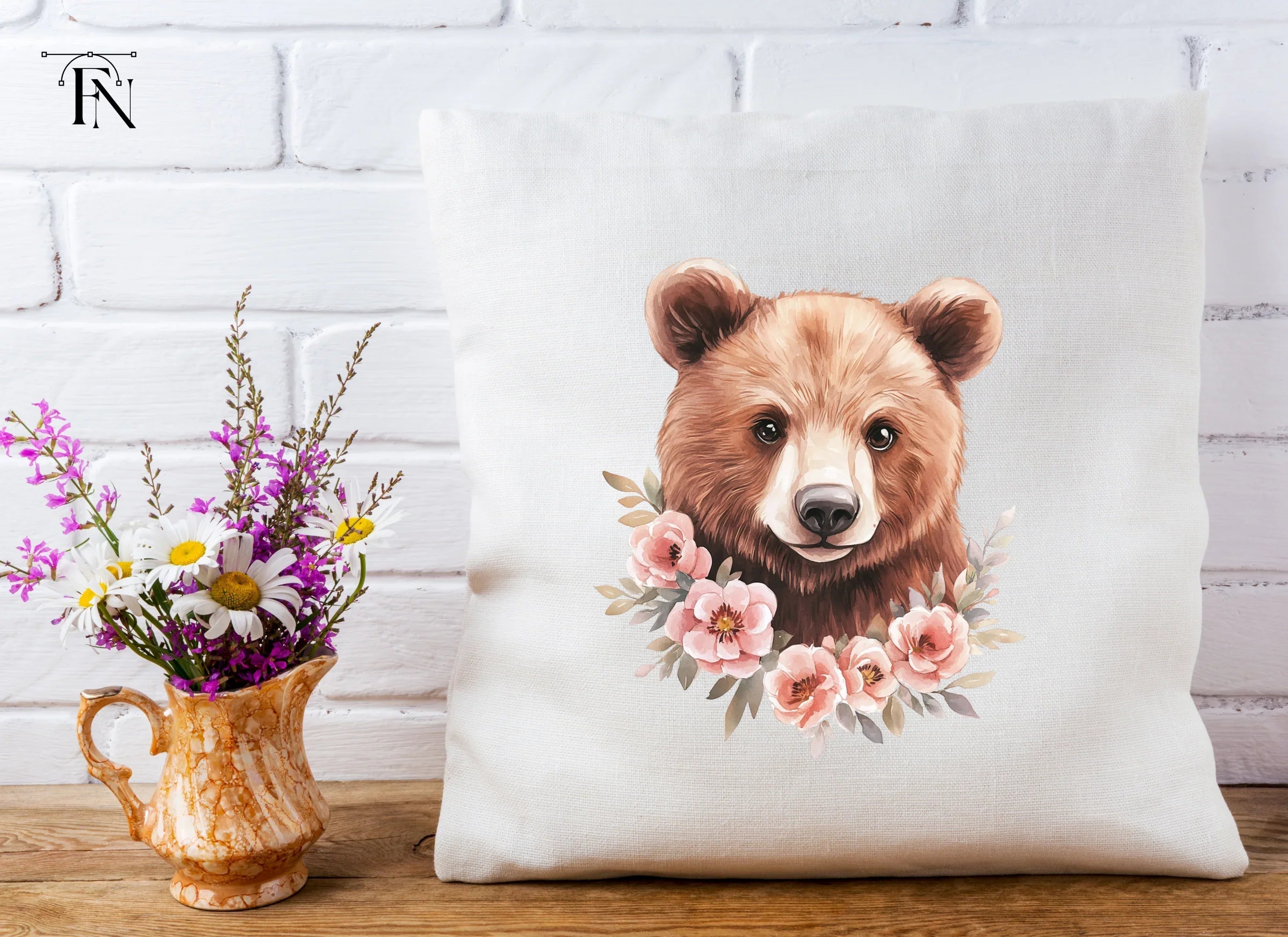 Cute Bear Faces with Floral Wreaths Clipart Bundle