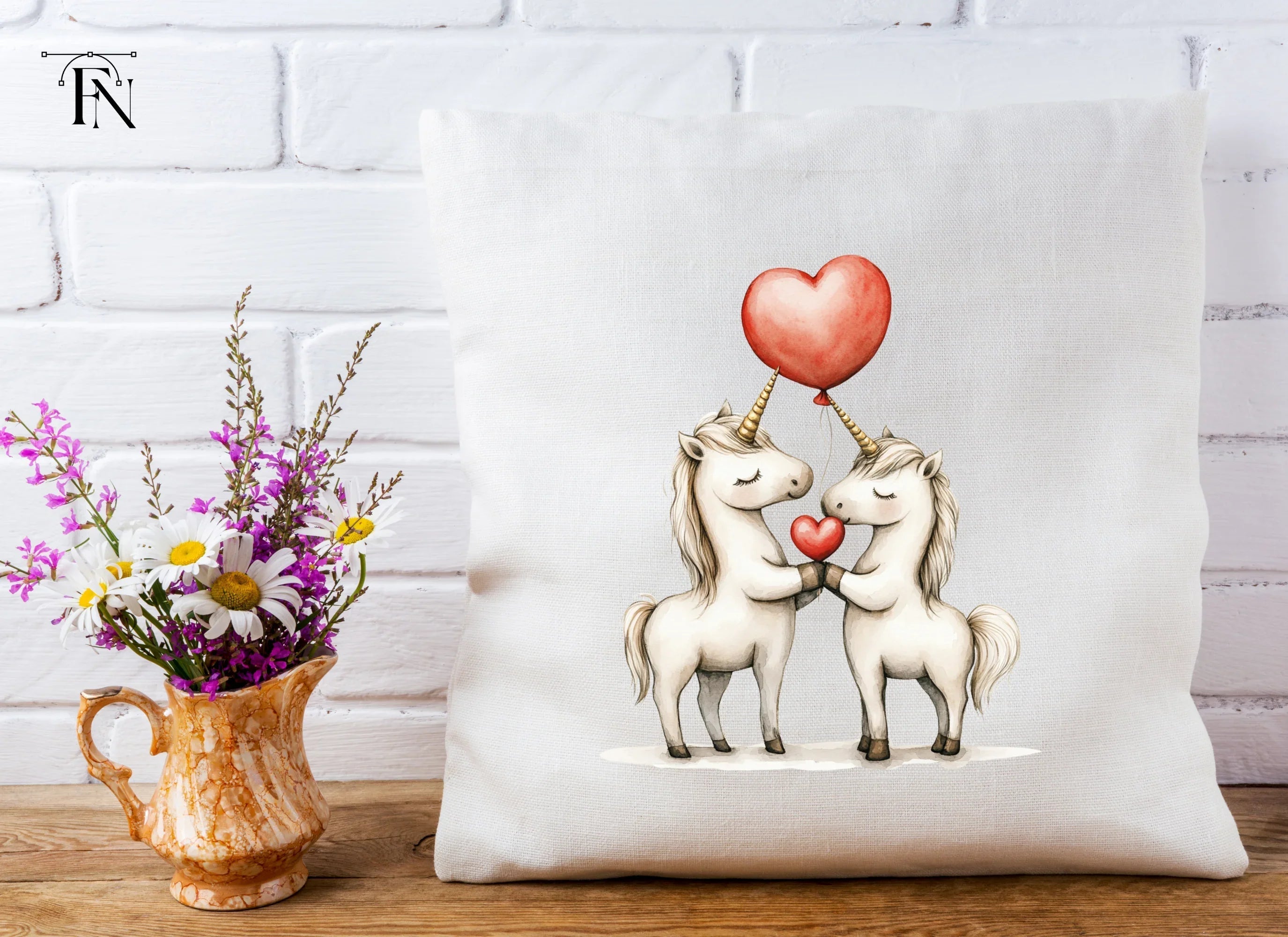 Cute Unicorns with Heart Balloons Clipart Bundle