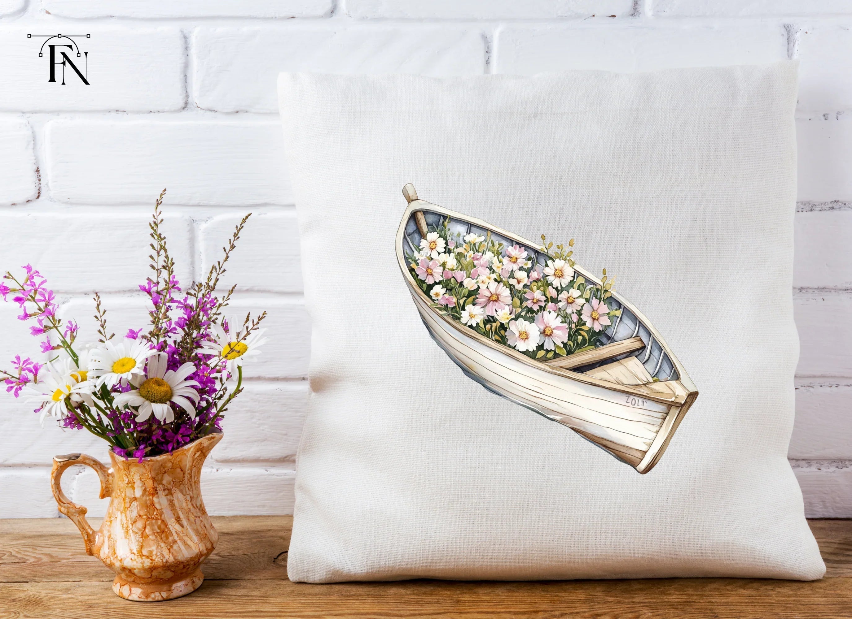 Boat with Pink and White Flowers Clipart Bundle