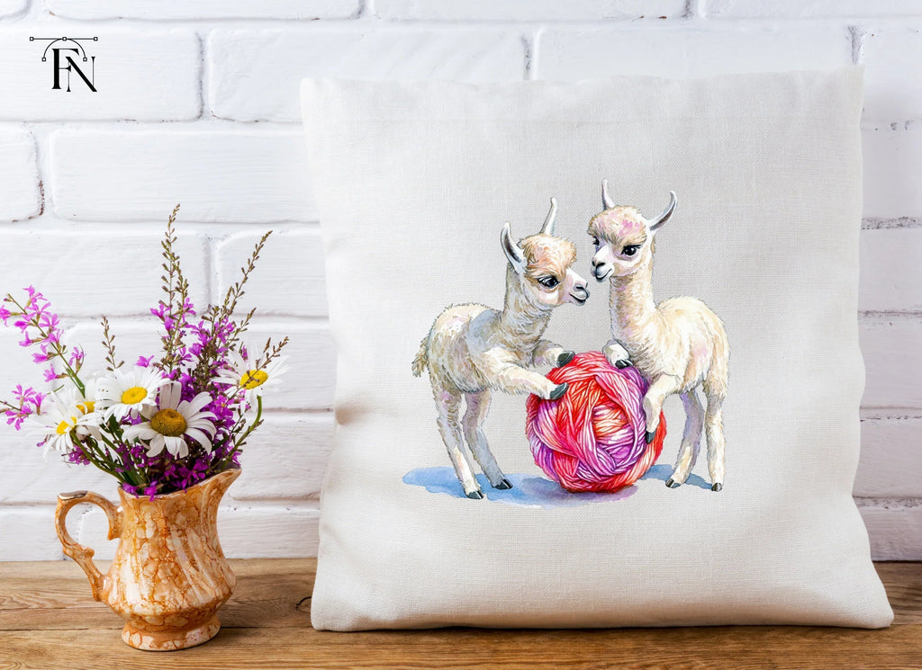 Cute Baby Llamas Playing With Yarn Clipart Bundle