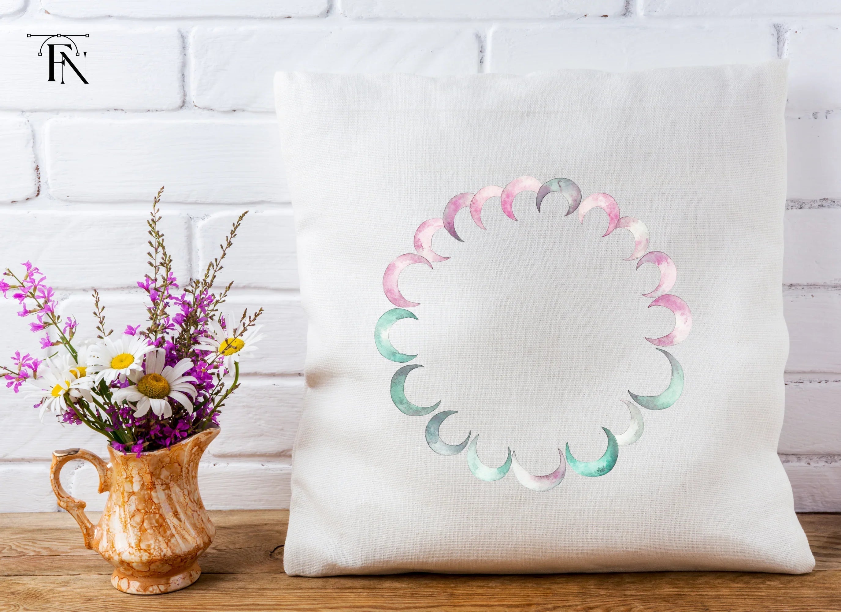 Moon Phase Wreath Clipart Bundle