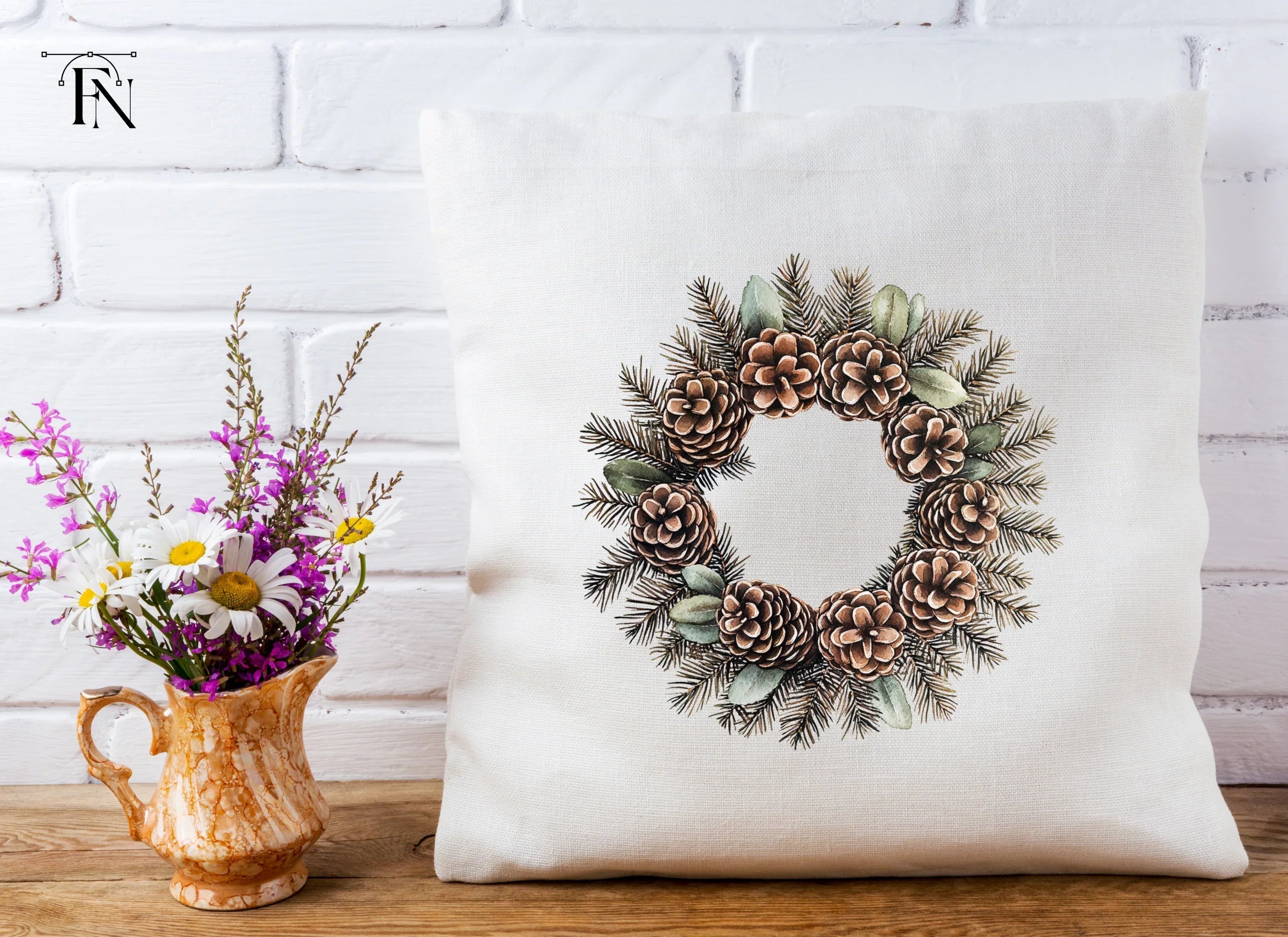 Rustic Pinecone Leaf Wreath Clipart Bundle