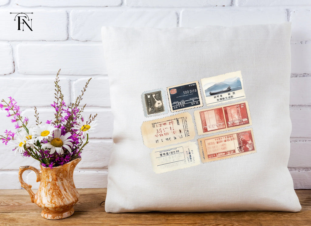 Vintage Asian Postage Stamps Clipart Bundle