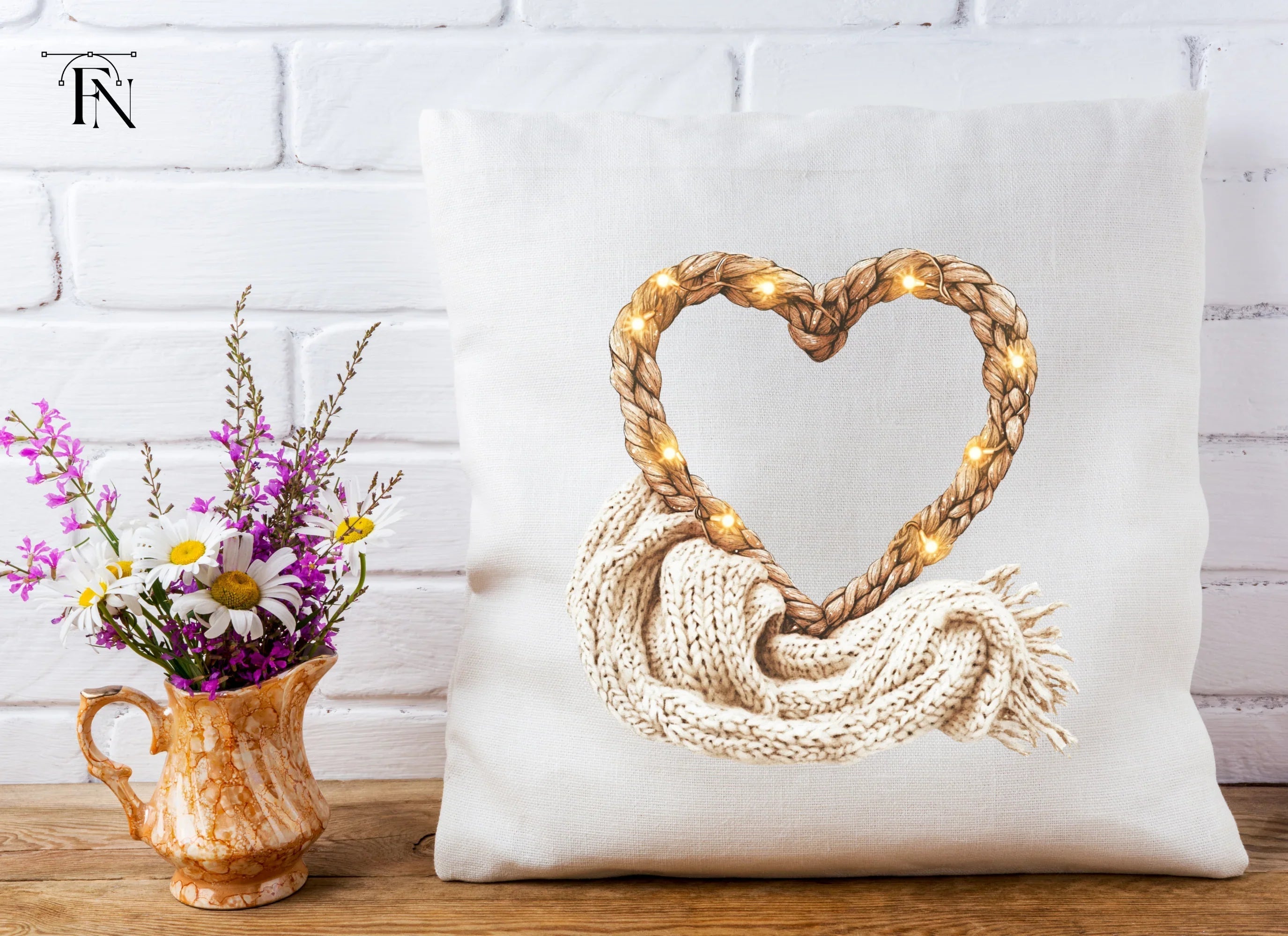 Cozy Heart Frames with Fairy Lights Clipart Bundle