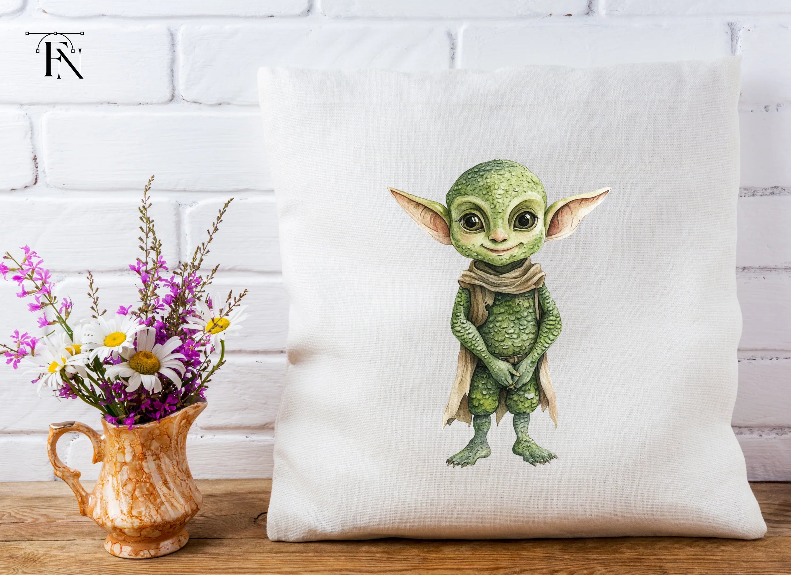 Cute Green Alien Creature Clipart Bundle