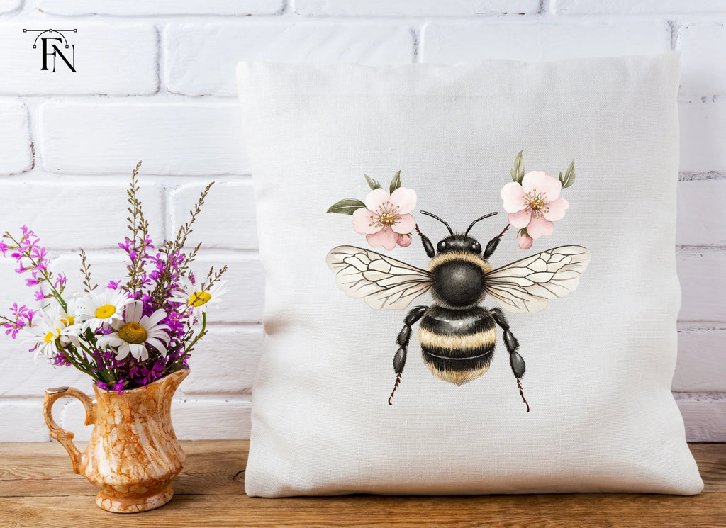 Bumblebee and Pink Flowers Clipart Bundle