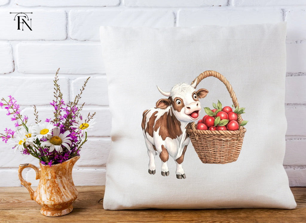 Cute Calf with Apple Basket Clipart Bundle