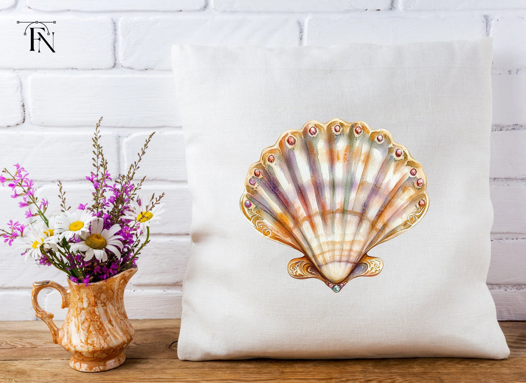 Ornate Scallop Shells with Jewels Clipart Bundle