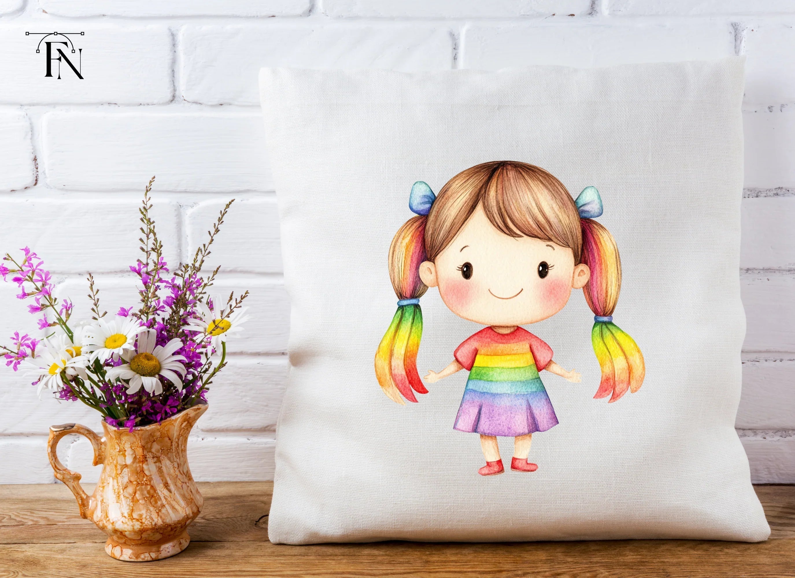 Cute Rainbow Hair Girl Clipart Bundle