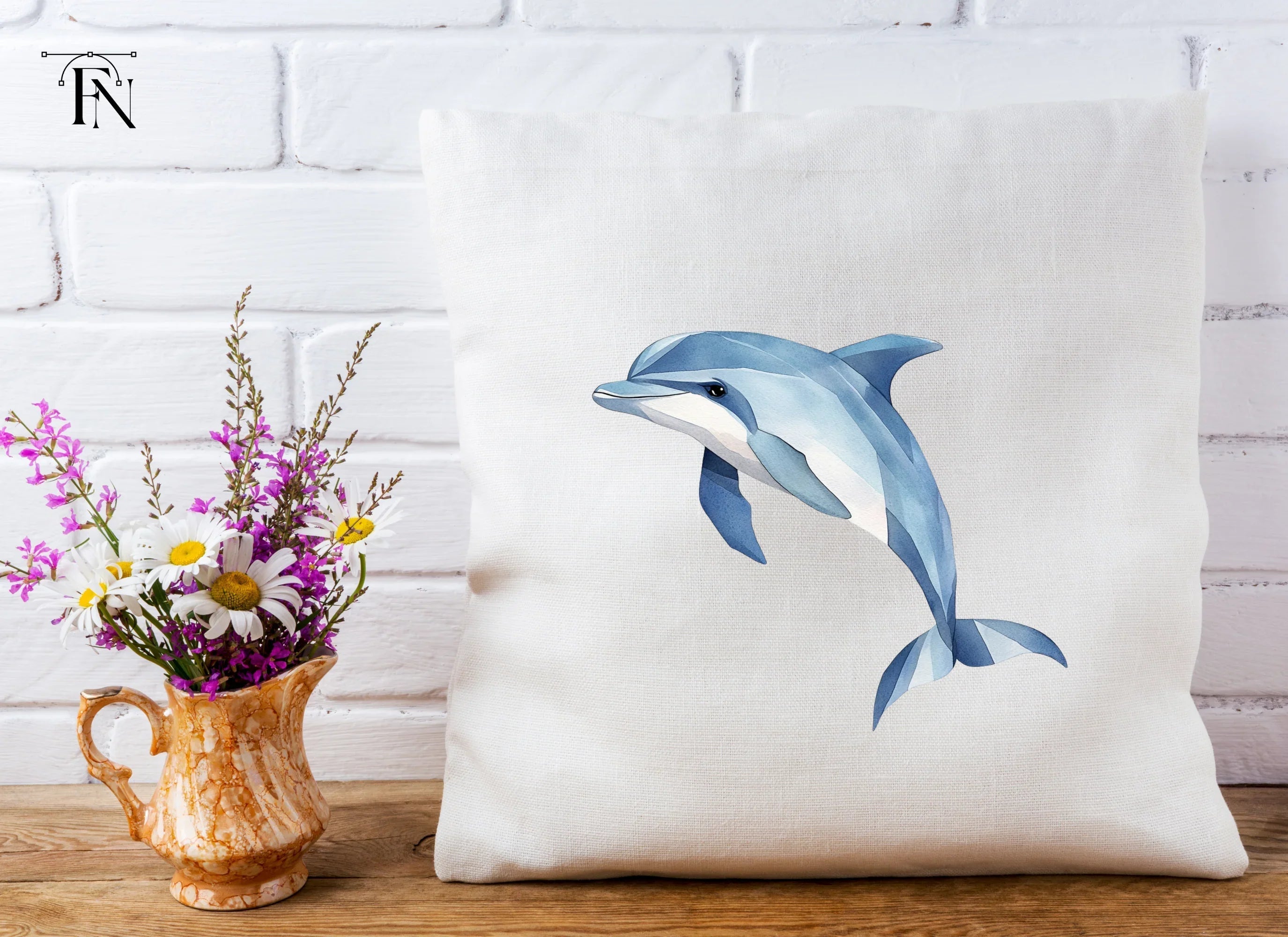 Blue Geometric Dolphin Clipart Bundle