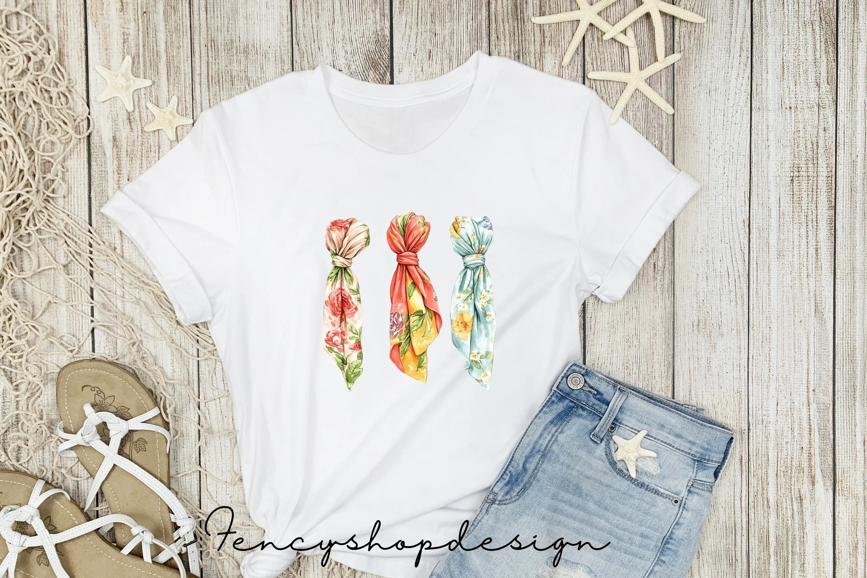 Floral Tied Scarves Clipart Bundle
