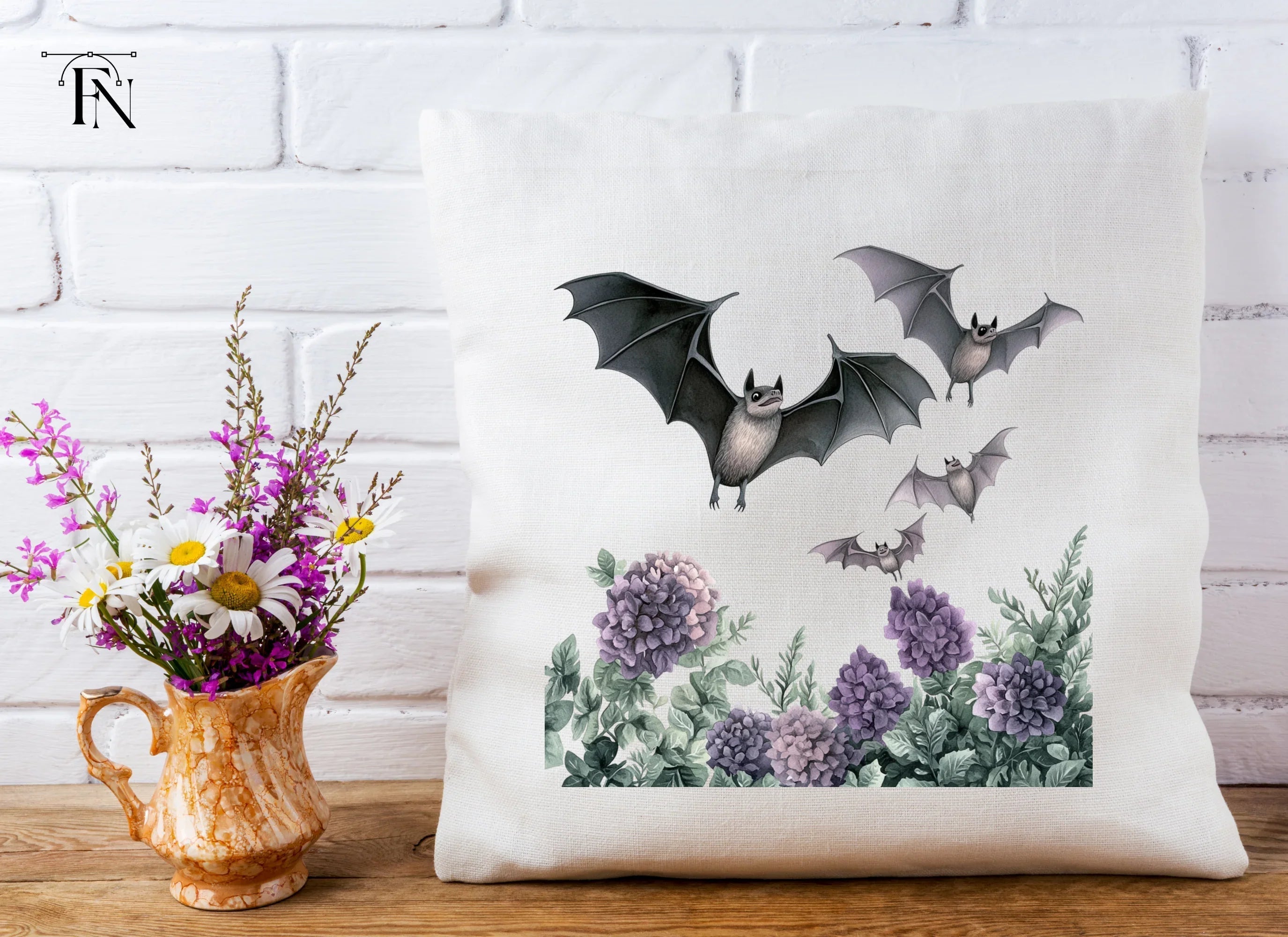 Spooky Bats and Flowers Clipart Bundle