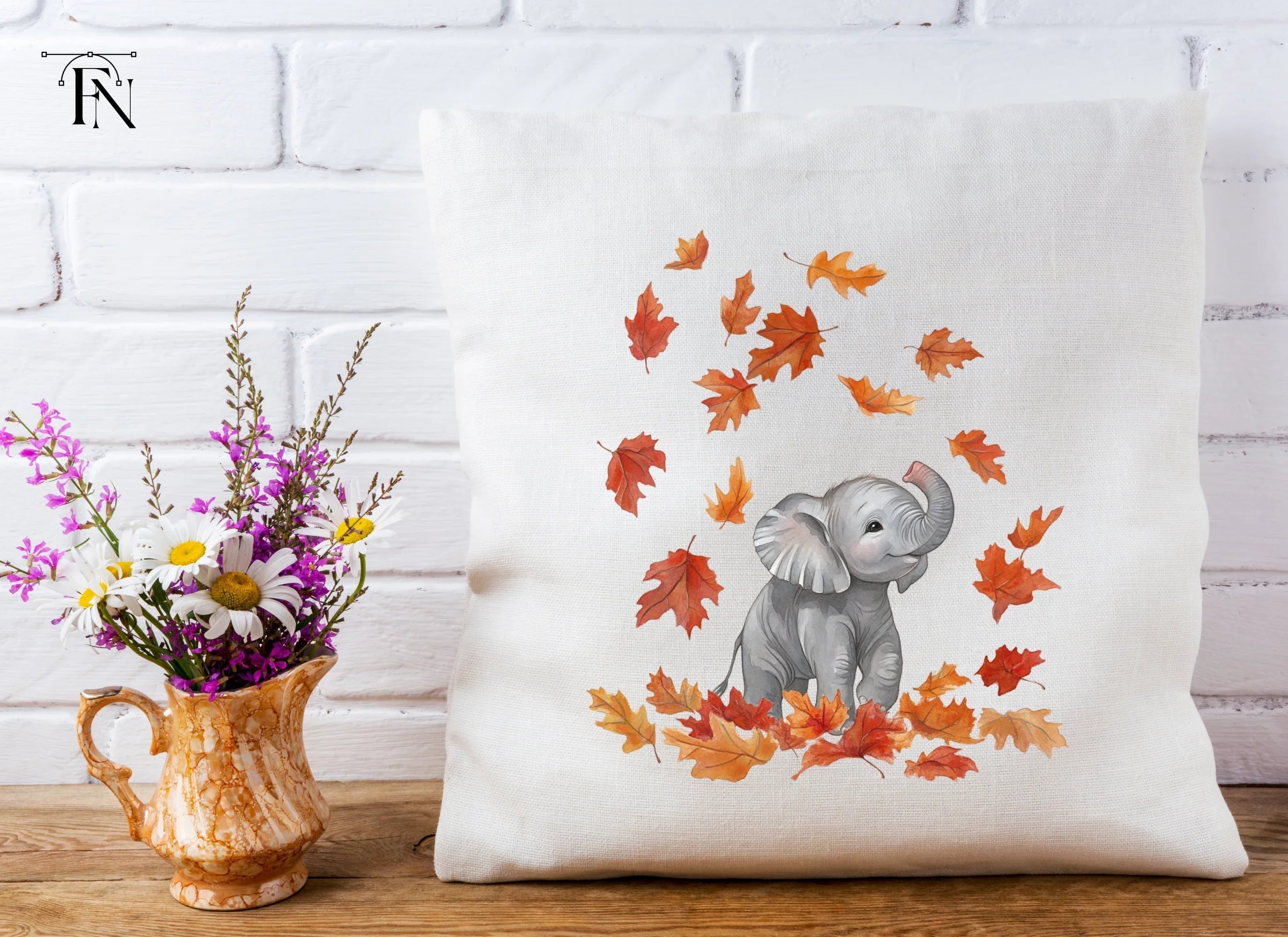 Baby Elephant Autumn Leaves Clipart Bundle