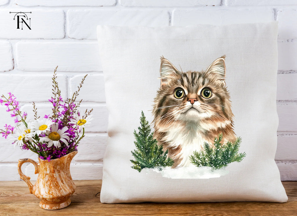 Winter Cats and Pine Trees Clipart Bundle