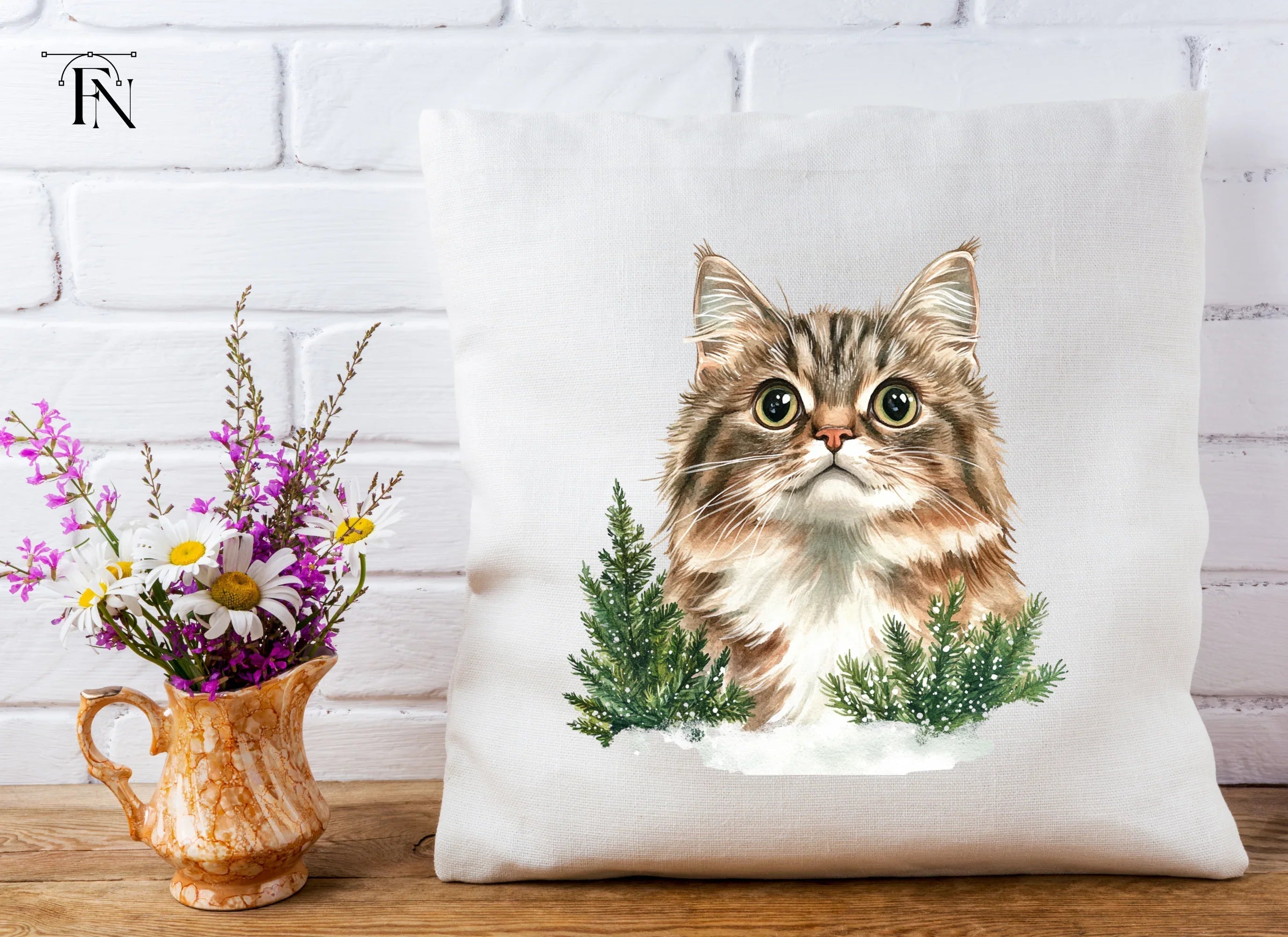 Winter Cats and Pine Trees Clipart Bundle