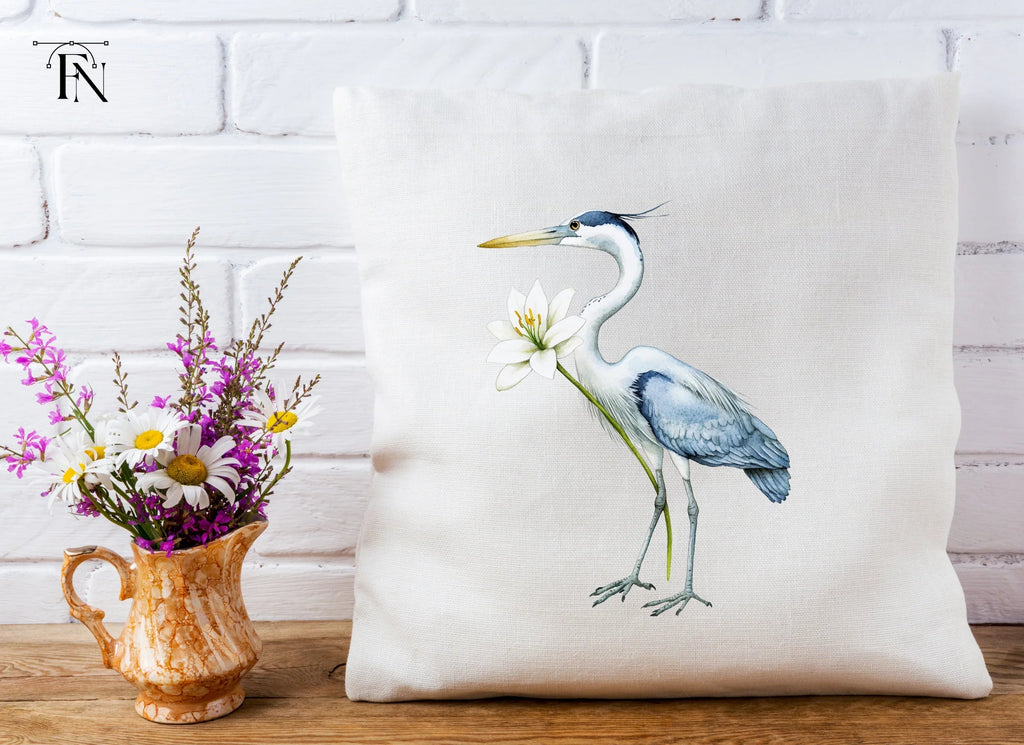 Heron with White Lily Flower Clipart Bundle