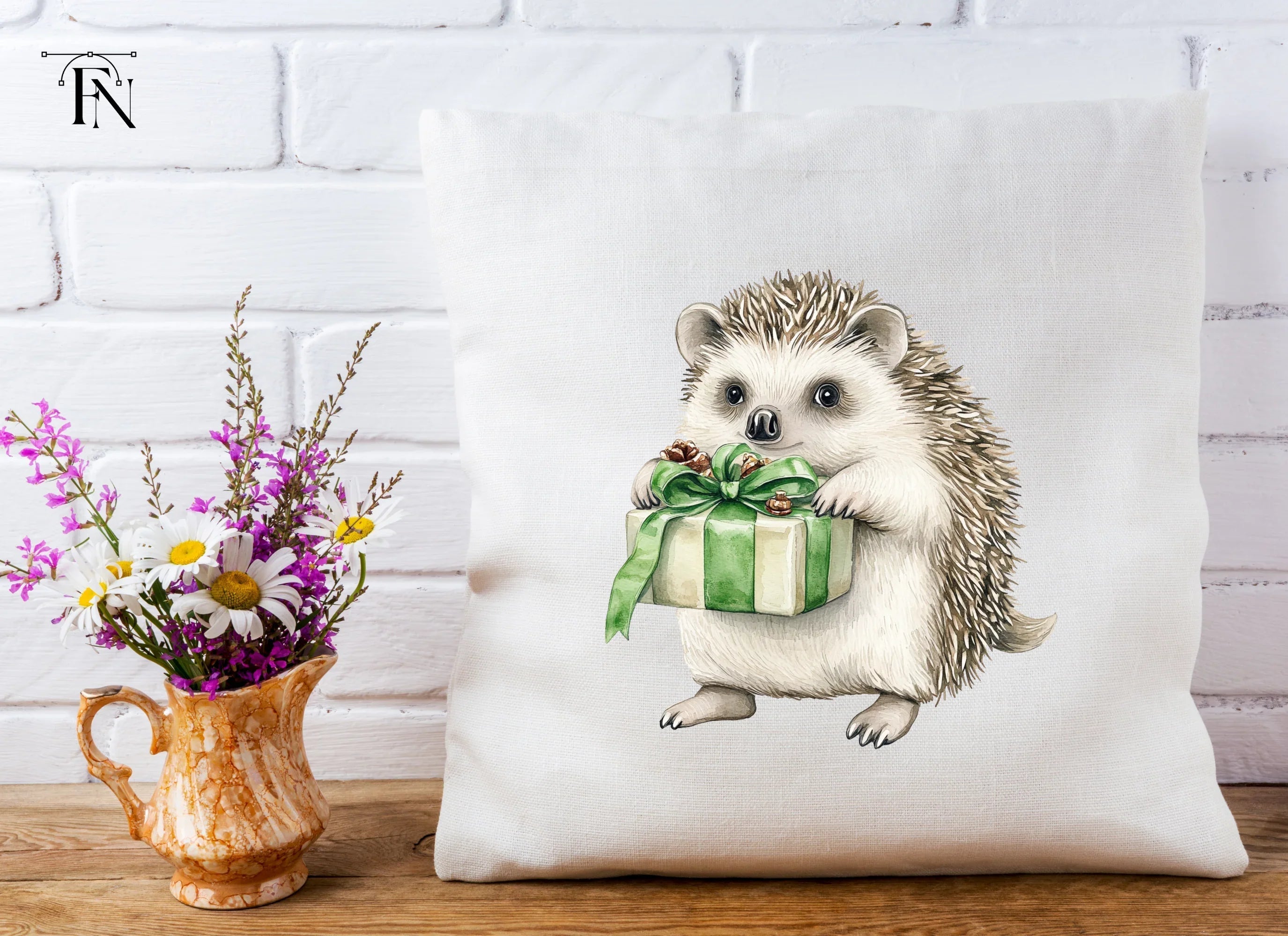Hedgehogs with Green Gift Boxes Clipart Bundle