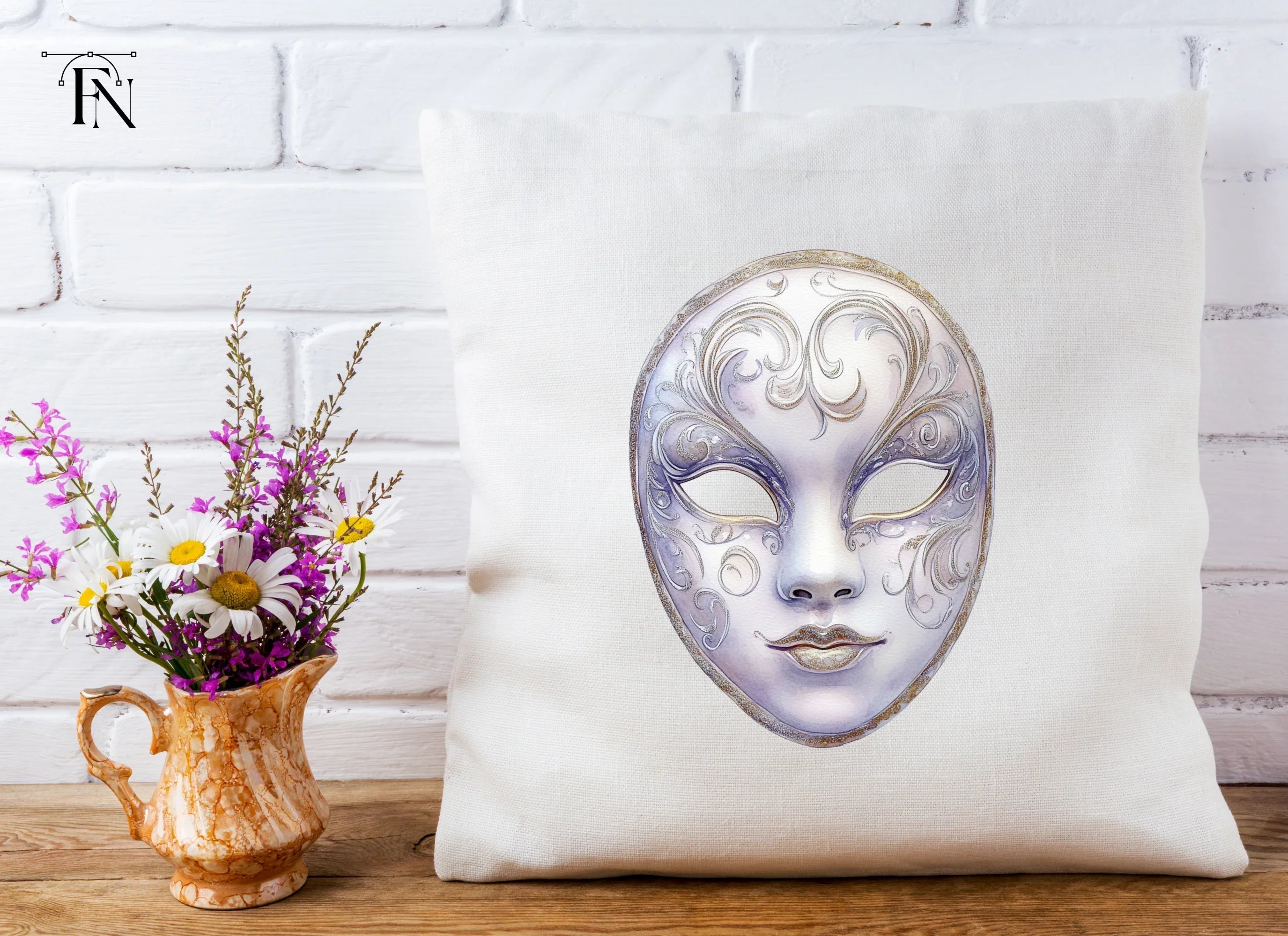 Elegant White Gold Masquerade Mask Clipart Bundle