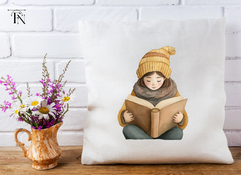 Cozy Girls Reading Books Clipart Bundle