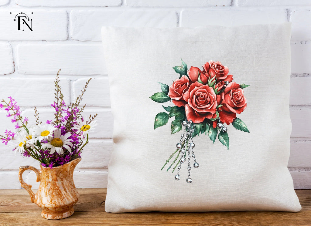 Red Rose Bouquets with Diamond Accents Clipart Bundle