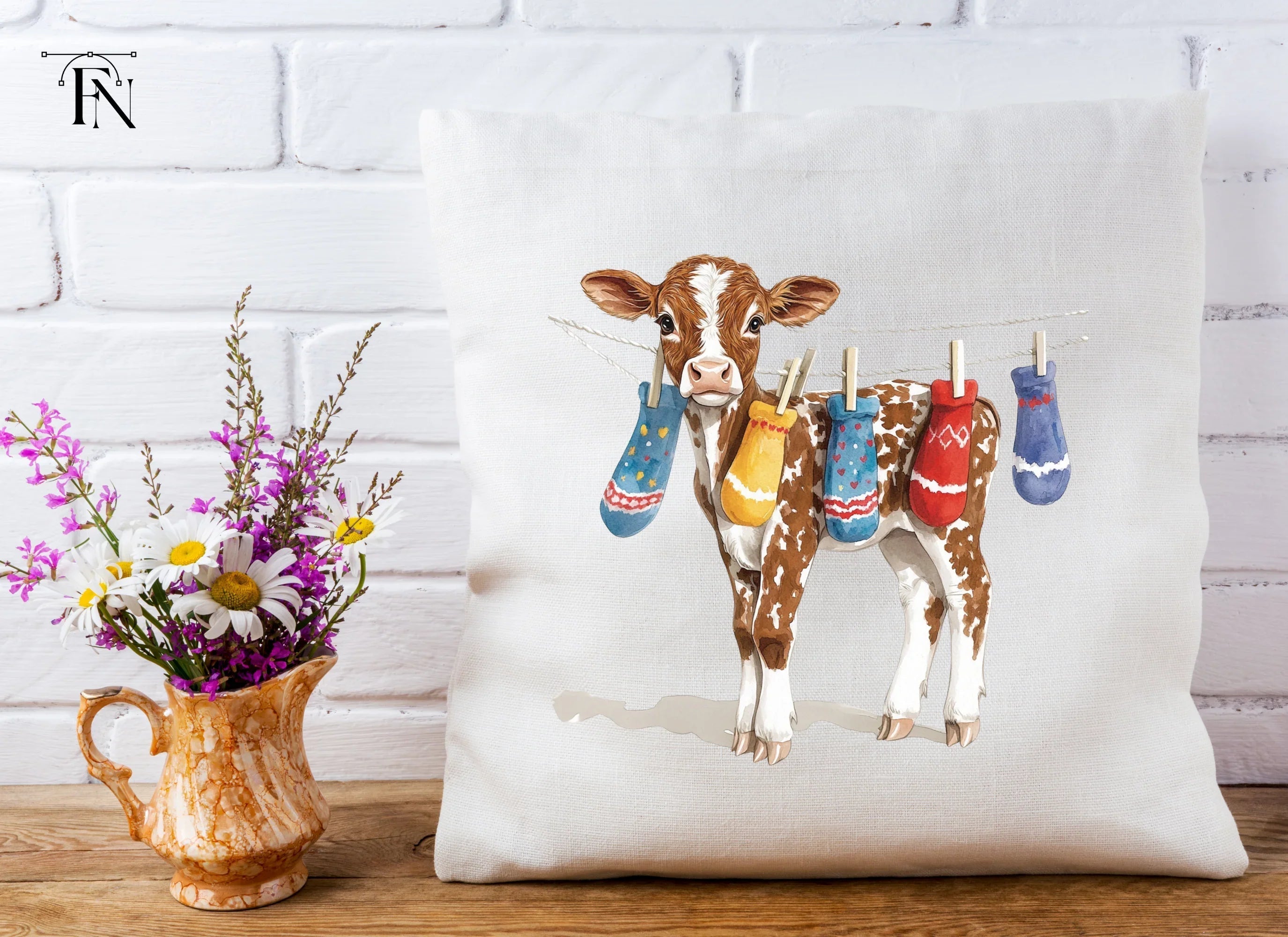 Cute Calves with Socks on Clothesline Clipart Bundle
