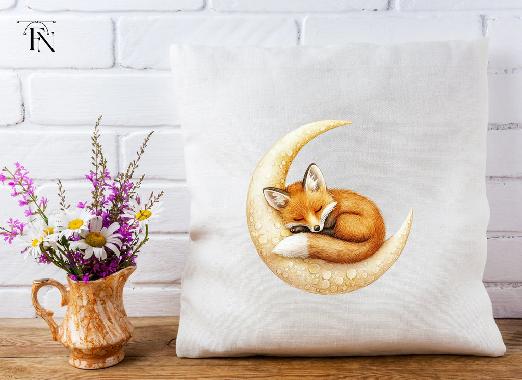 Three Sleeping Foxes on Moon Clipart Bundle