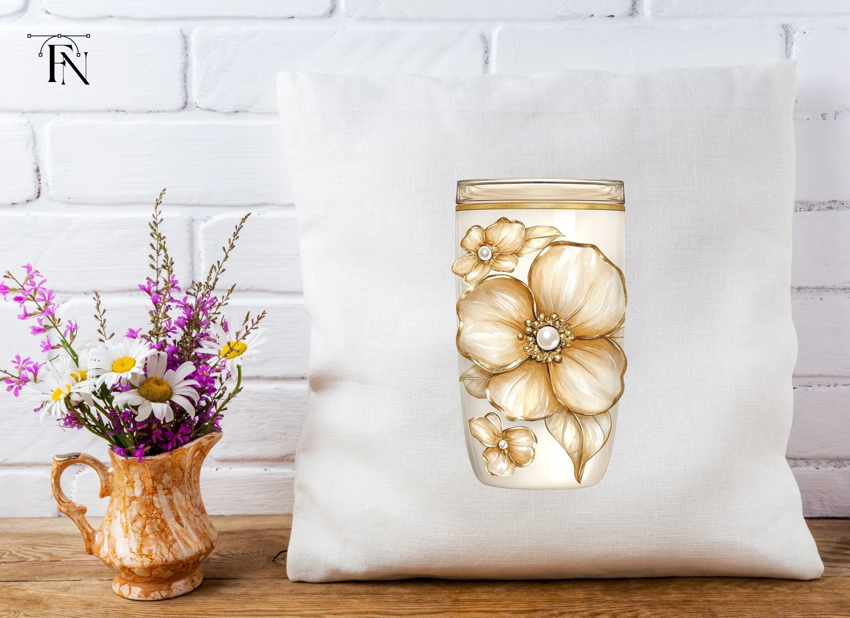 Golden Floral Tumbler Clipart Bundle