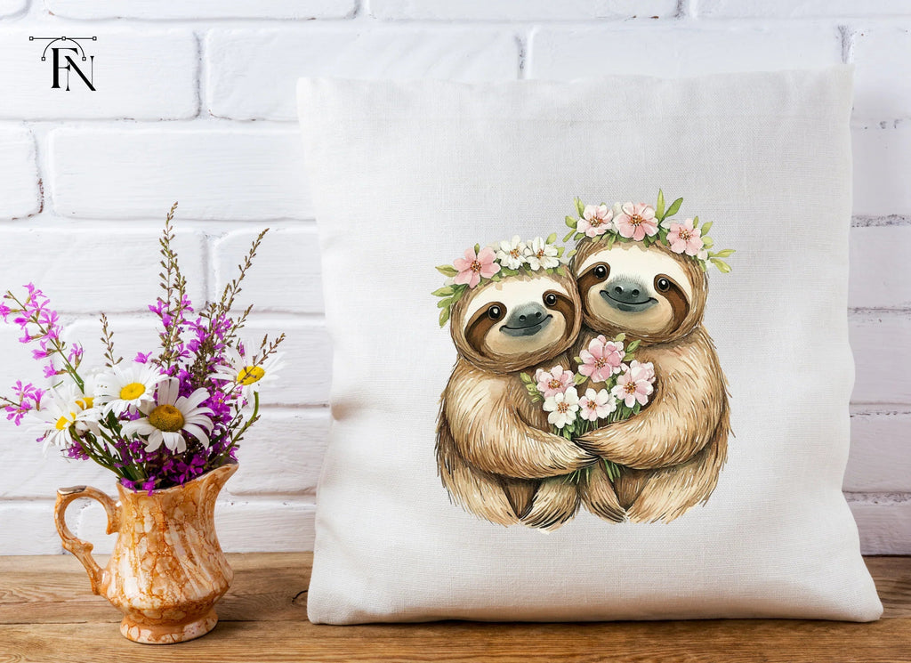 Cute Sloth Couples with Flower Crowns Clipart Bundle