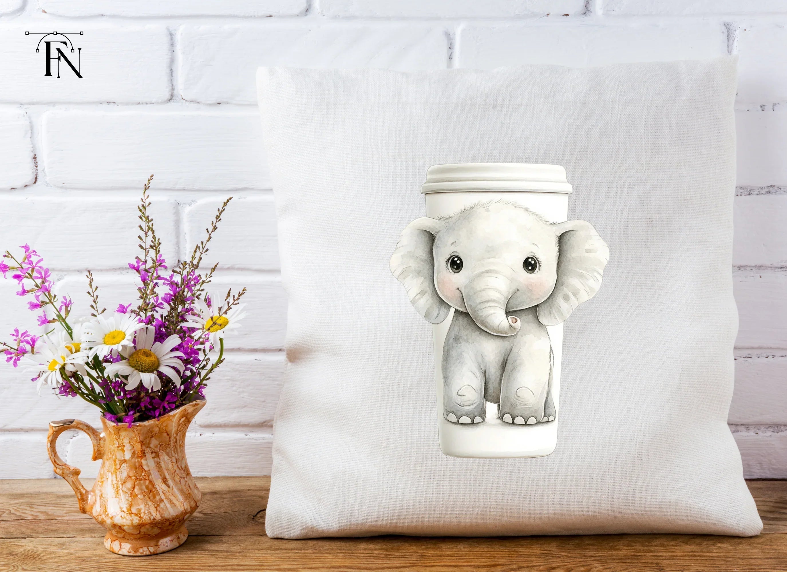 Sweet Elephant Hugging Coffee Cup Clipart Bundle