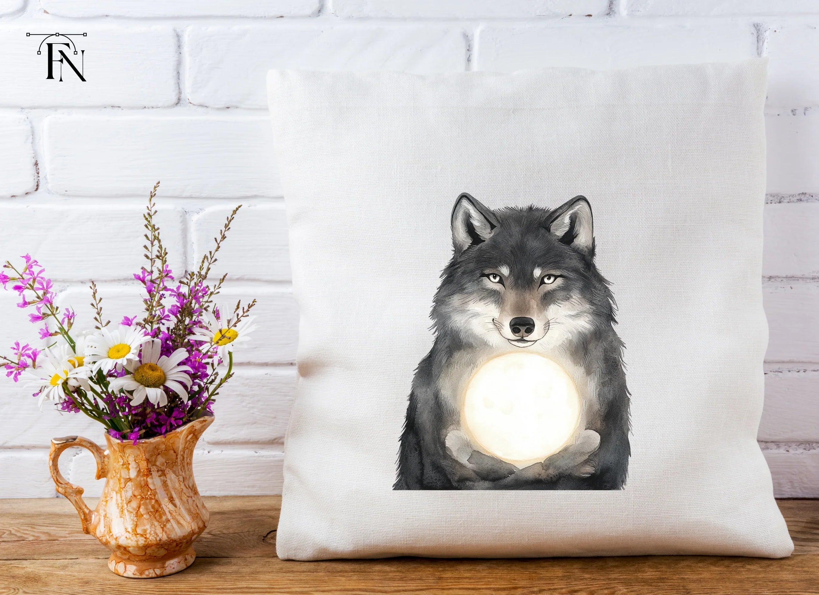 Wolf Holding Moon Clipart Bundle