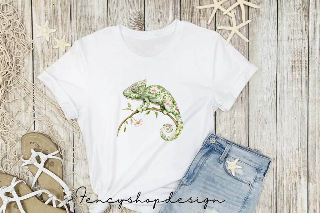 Cute Chameleon Floral Clipart Bundle