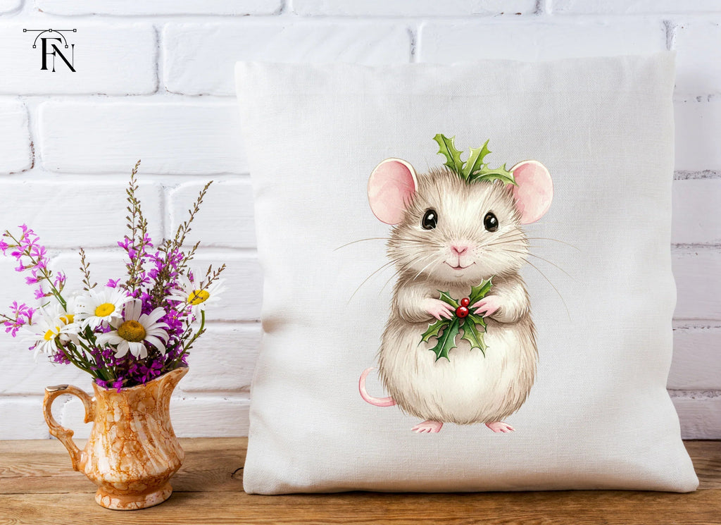 Cute Christmas Mouse with Holly Clipart Bundle