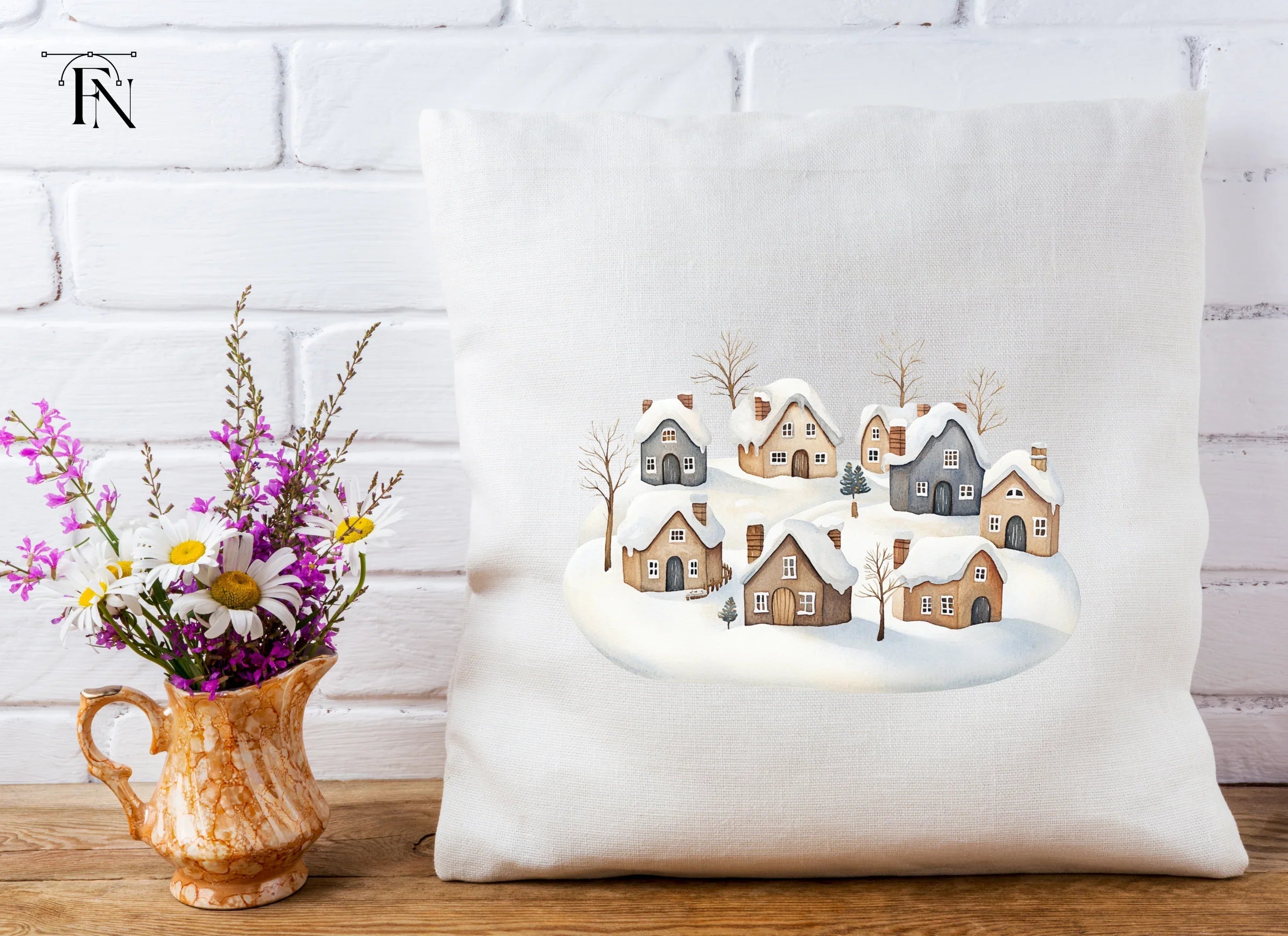 Snowy Village Landscape Clipart Bundle