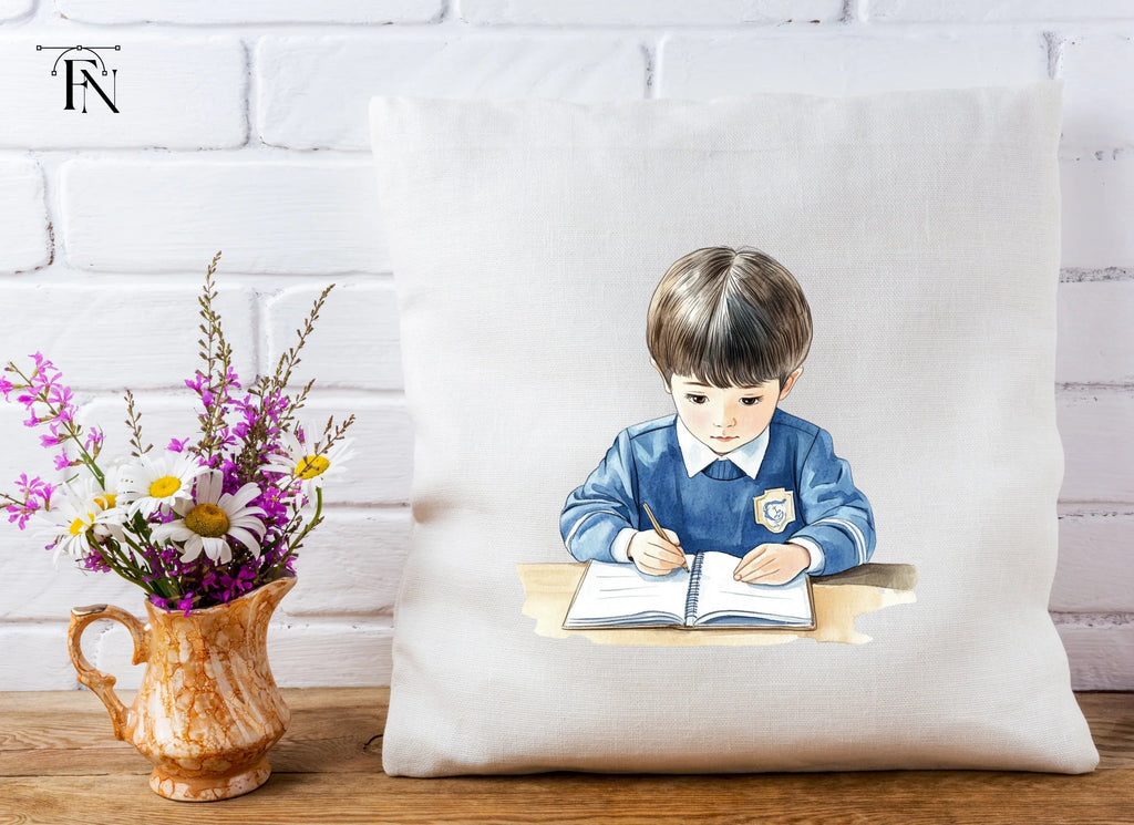 Boys Studying at Desk Clipart Bundle