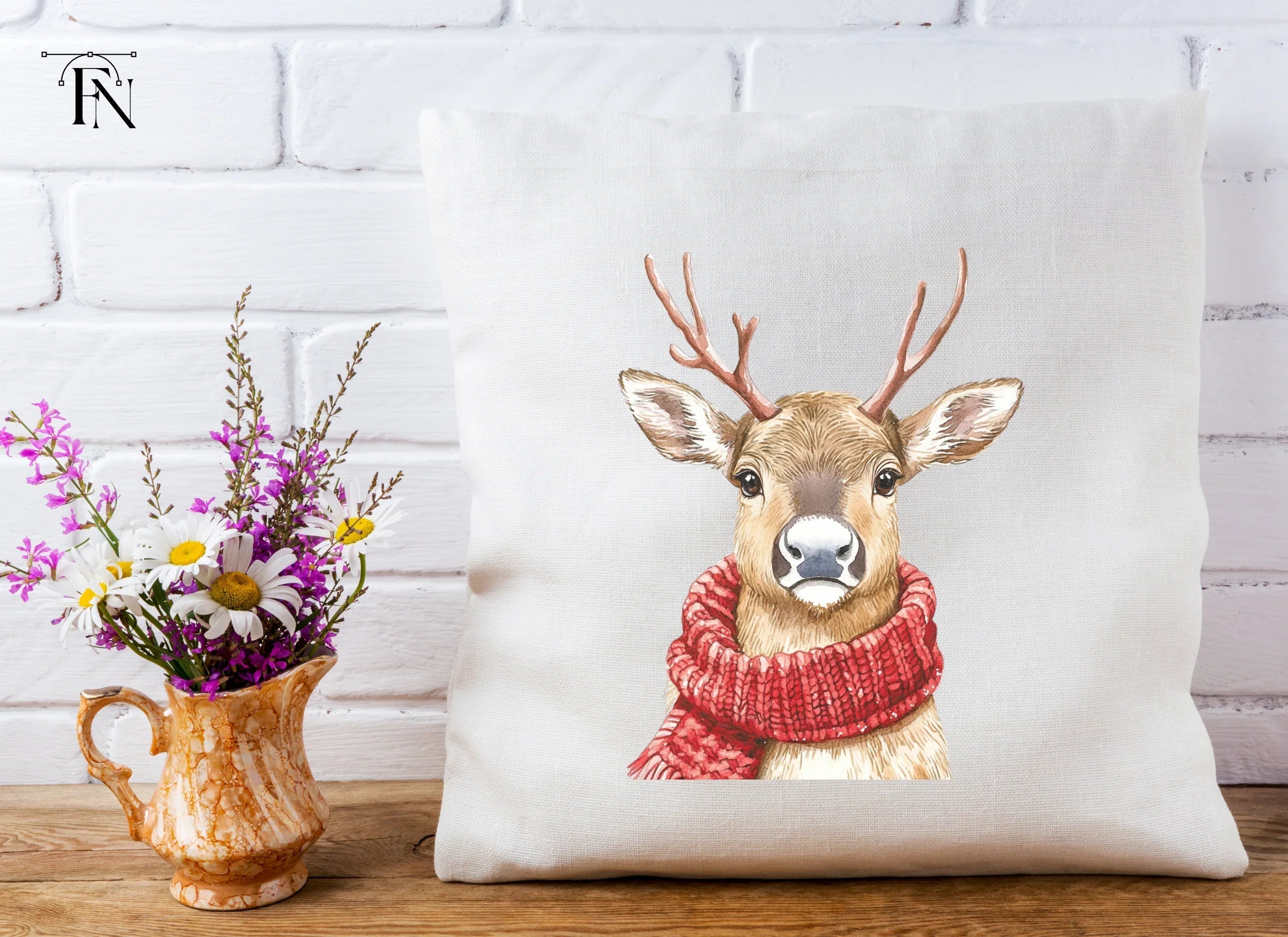 Festive Reindeer with Red Scarves Clipart Bundle