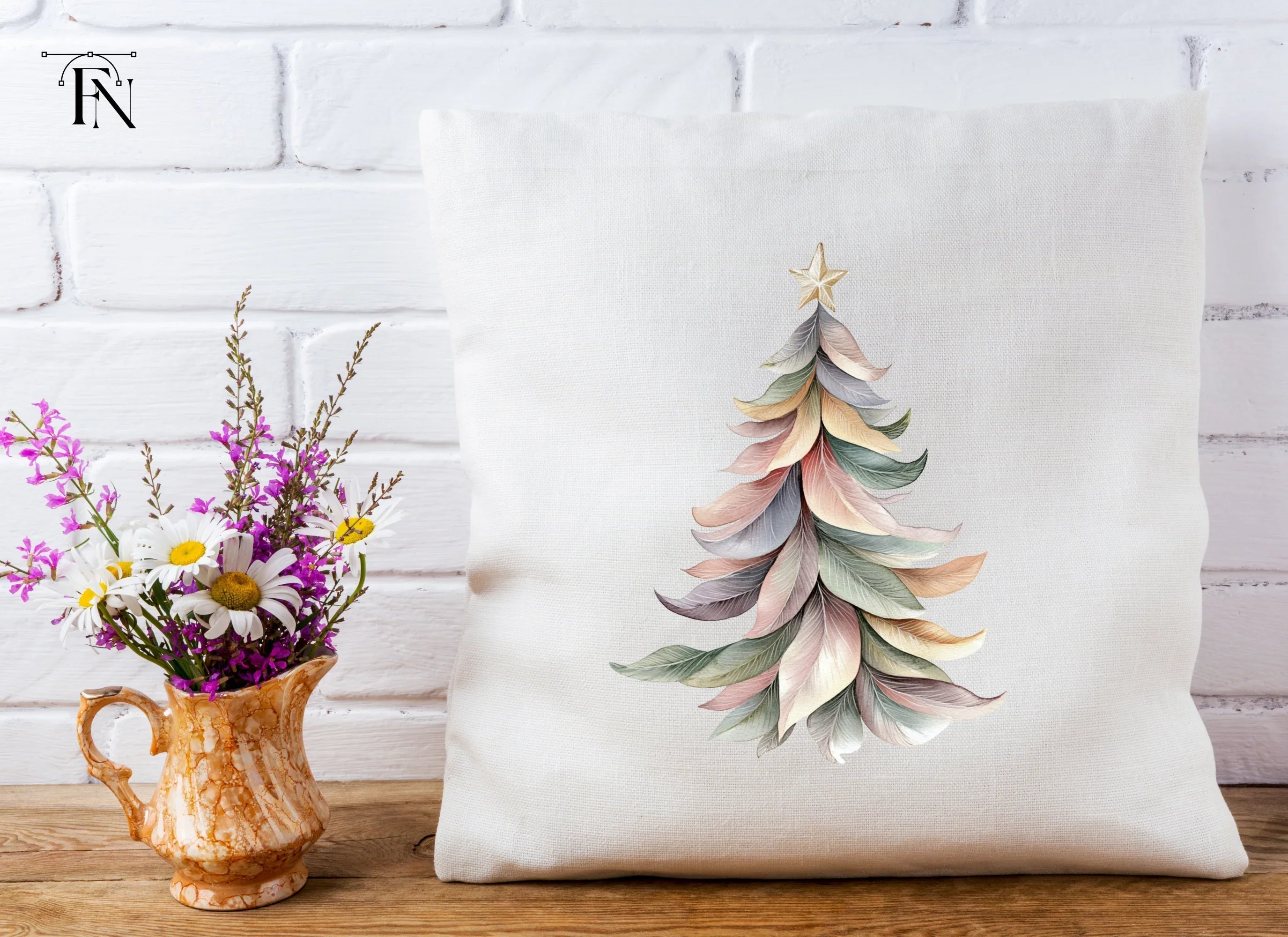 Pastel Feather Christmas Tree Clipart Bundle