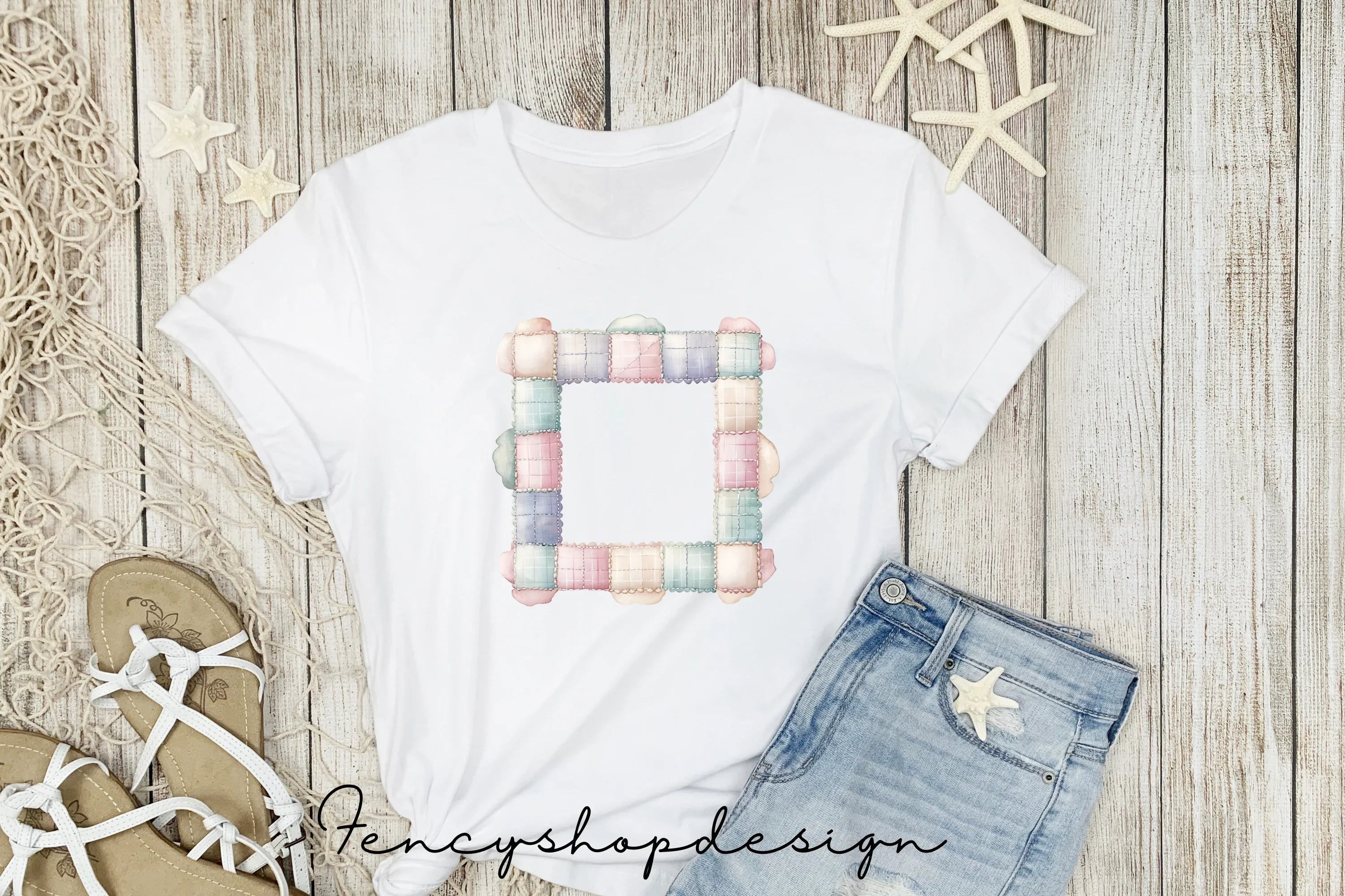 Soft Pastel Quilted Fabric Frames Clipart Bundle