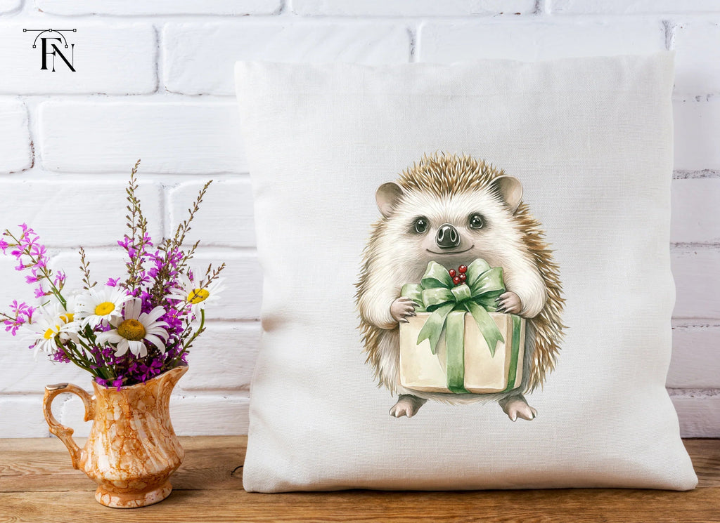 Hedgehog with Green Gift Box Clipart Bundle
