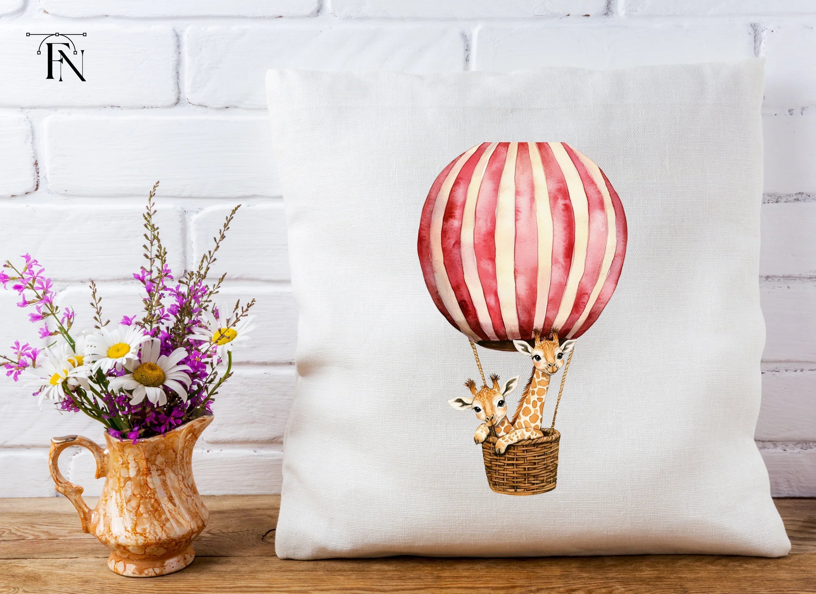 Giraffes in Hot Air Balloons Clipart Bundle