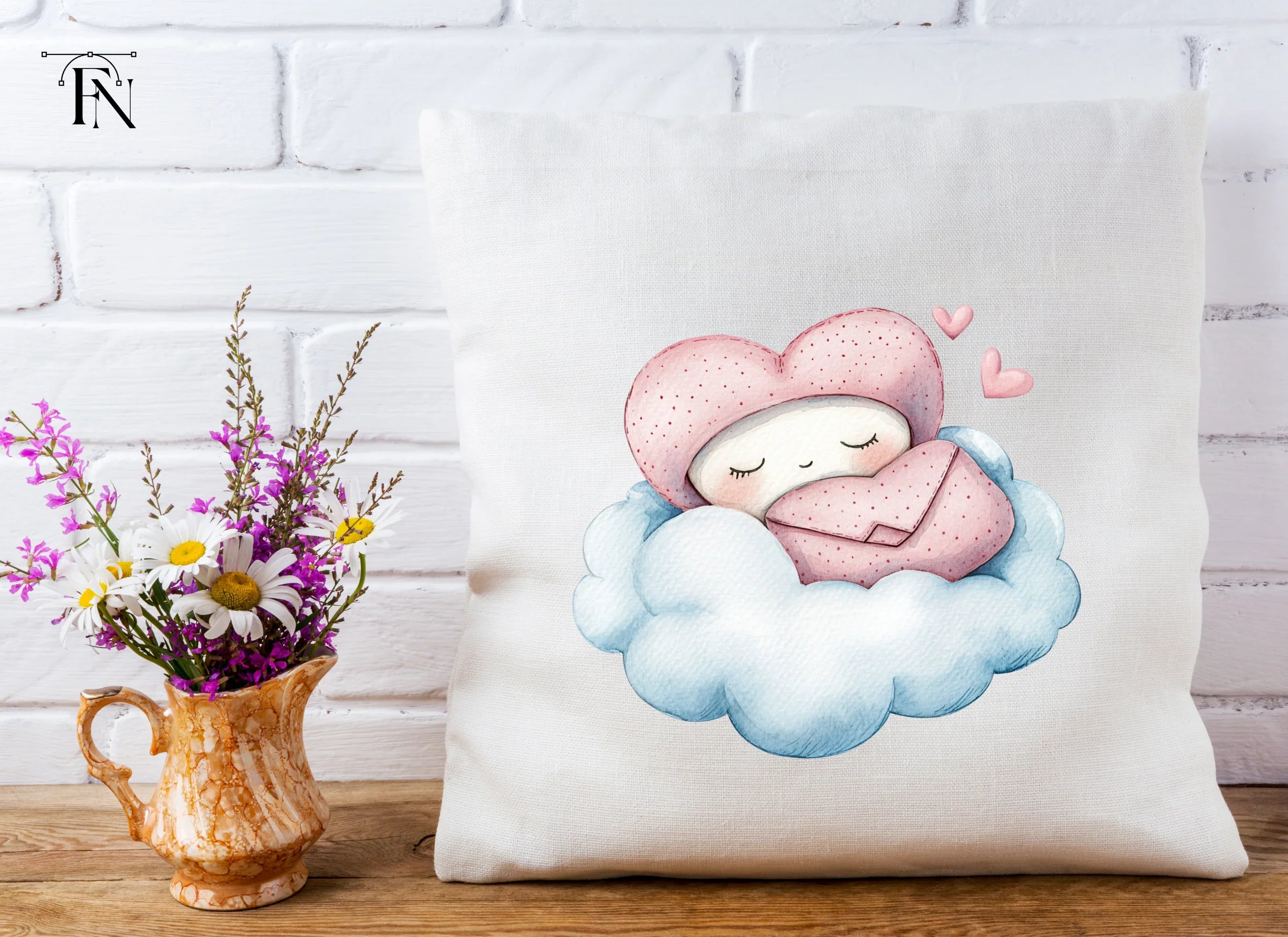 Sleeping Hearts on Clouds Clipart Bundle